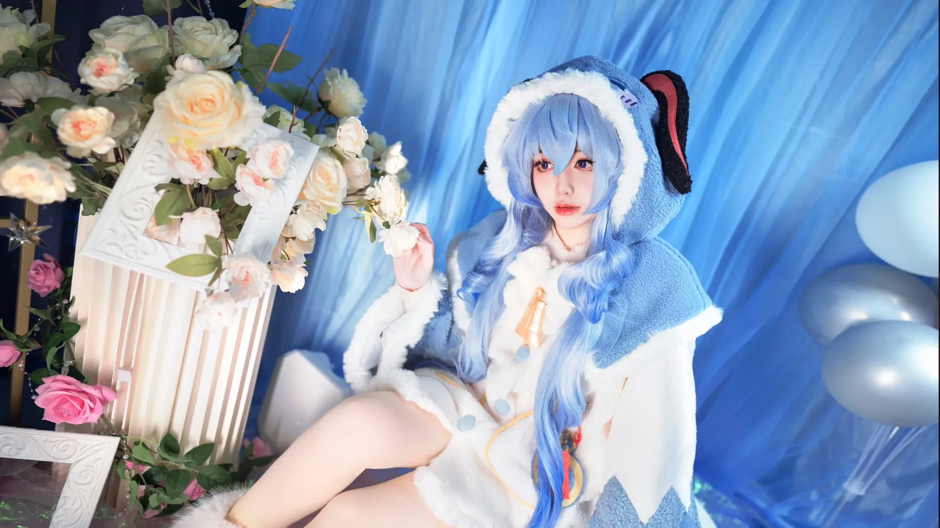原神, 甘雨cos, 蓝发cos, 毛绒cosplay, 梦幻棚拍 - 第2张