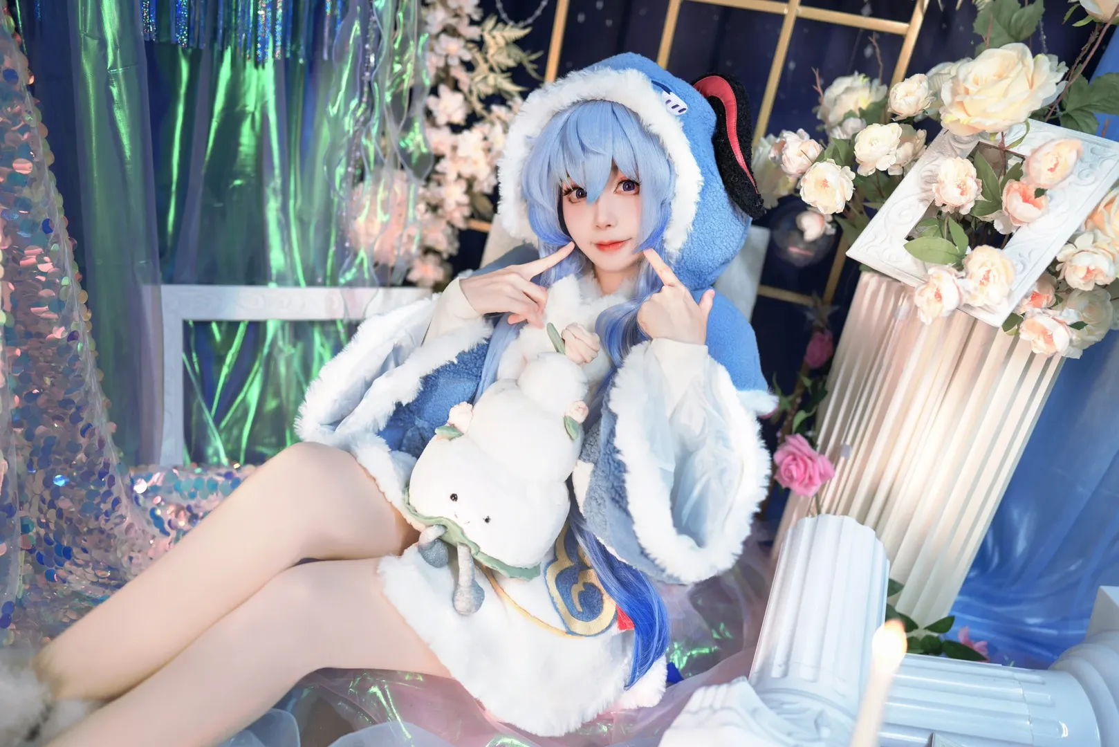 原神, 甘雨cos, 蓝发cos, 毛绒cosplay, 梦幻棚拍