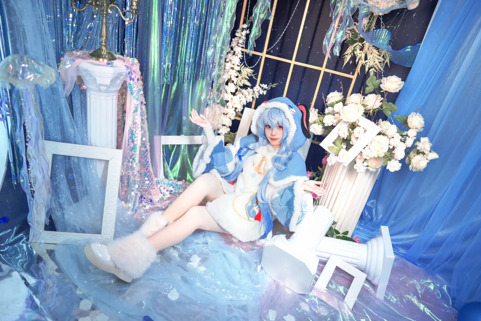 原神, 甘雨cos, 蓝发cos, 毛绒cosplay, 梦幻棚拍 - 第4张