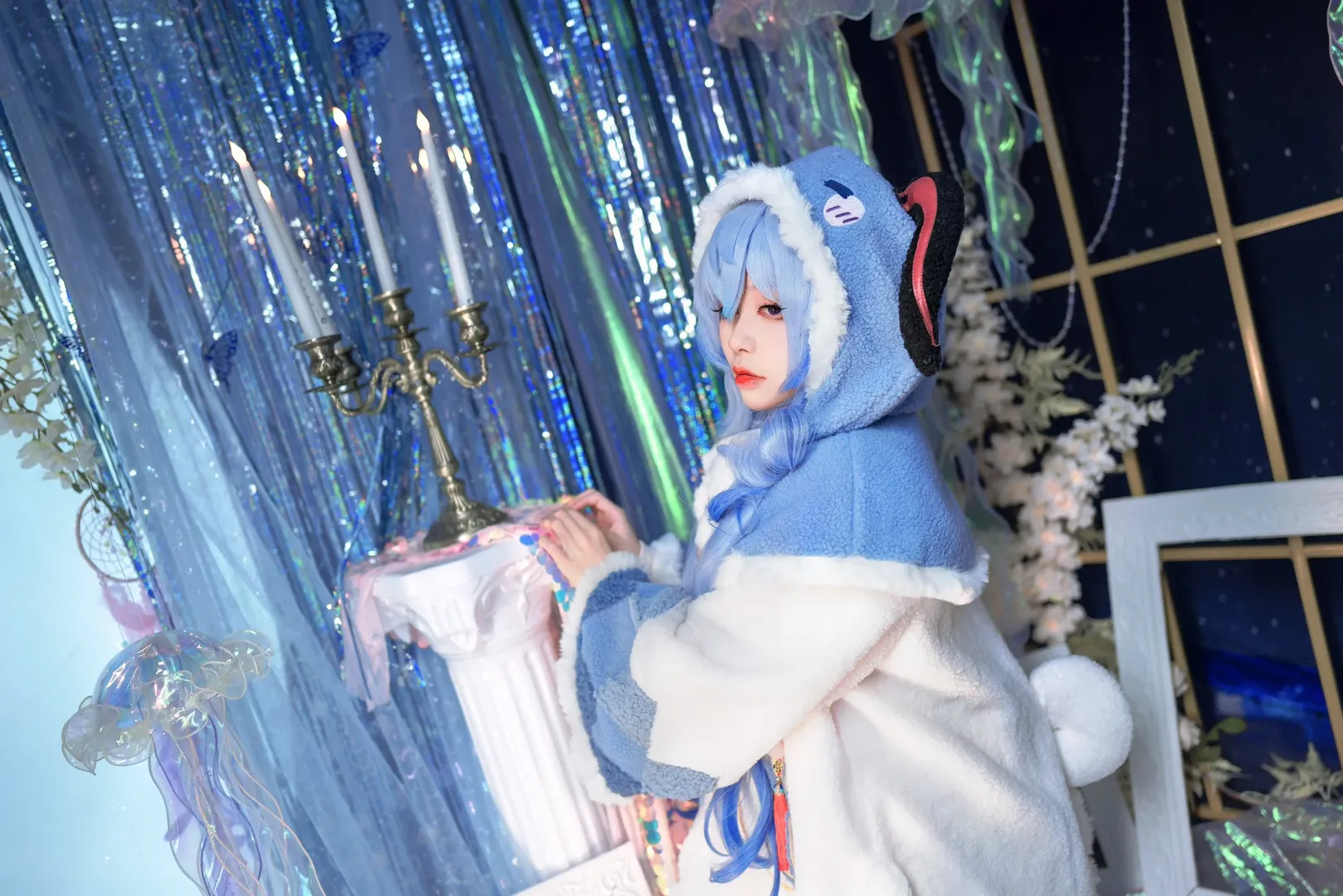 原神, 甘雨cos, 蓝发cos, 毛绒cosplay, 梦幻棚拍 - 第5张