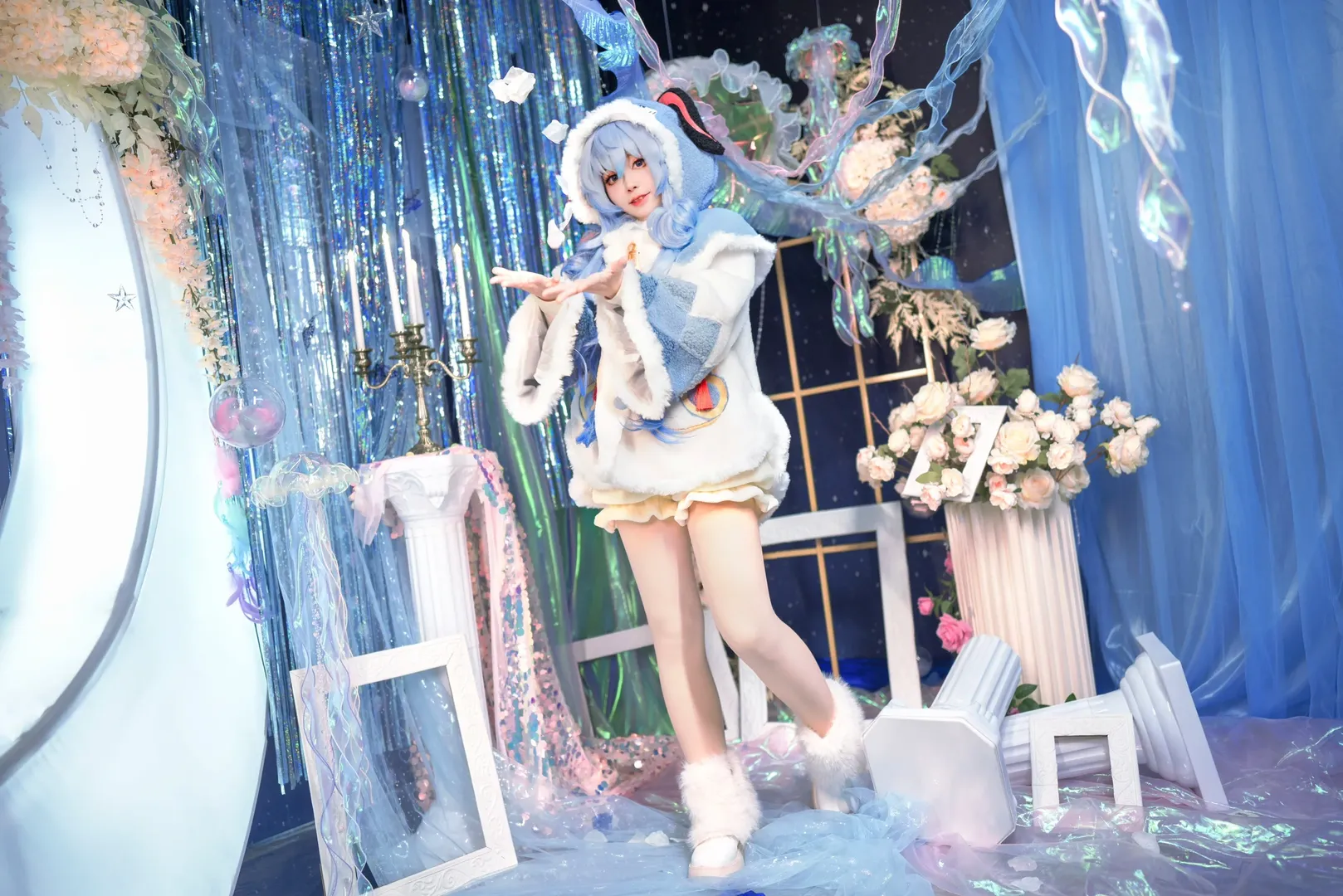 原神, 甘雨cos, 蓝发cos, 毛绒cosplay, 梦幻棚拍 - 第6张