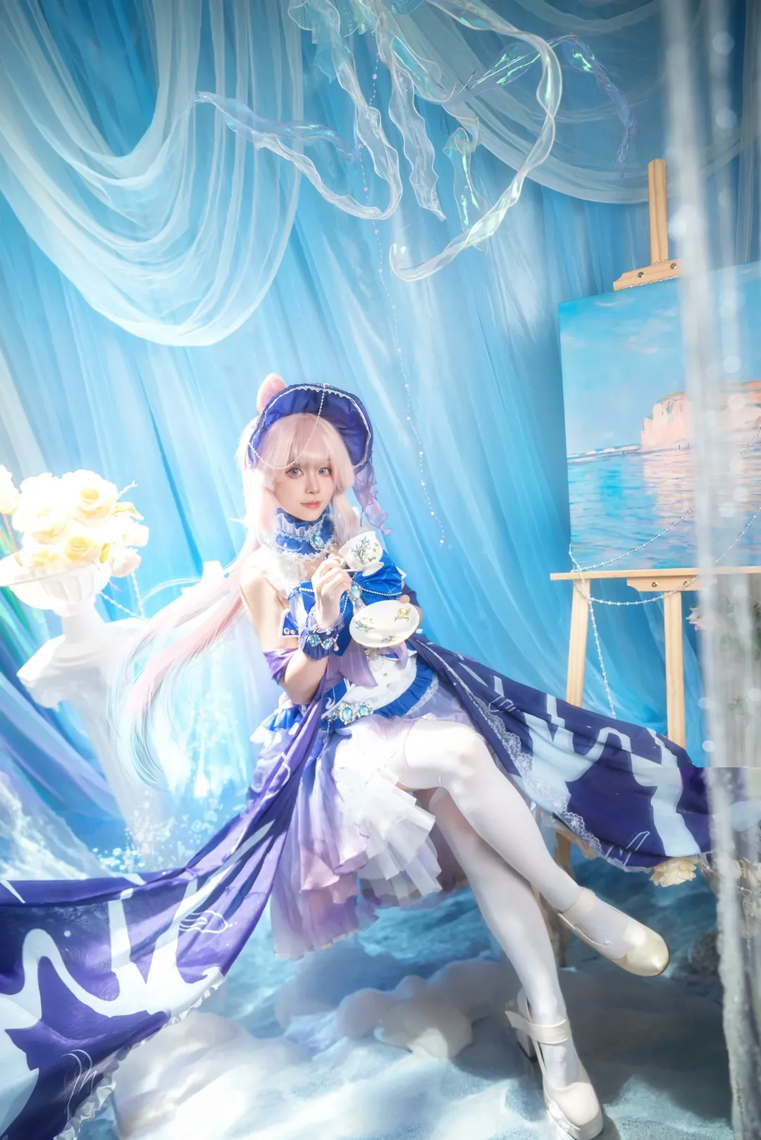 Genshin Impact, Sangonomiya Kokomi cosplay, Cosplay photoshoot, Kokomi fan art, Dreamy ocean style