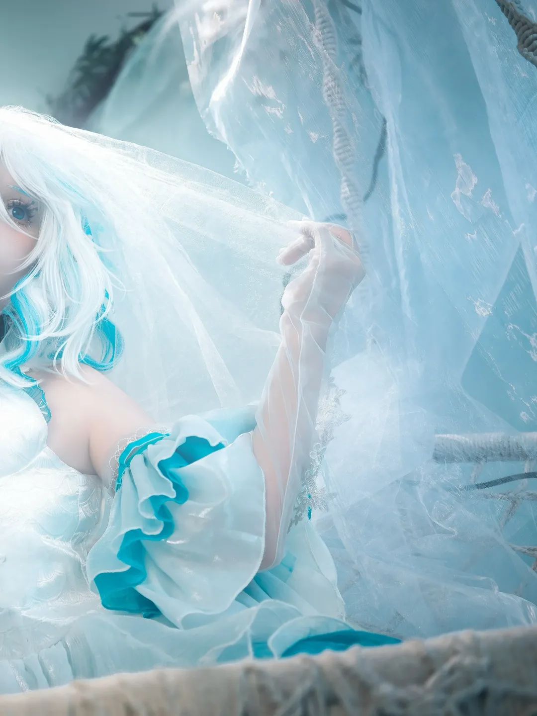 原神, 芙宁娜cos, 人鱼水精灵同人, 梦幻氛围感写真, 白蓝配色穿搭 - 第2张