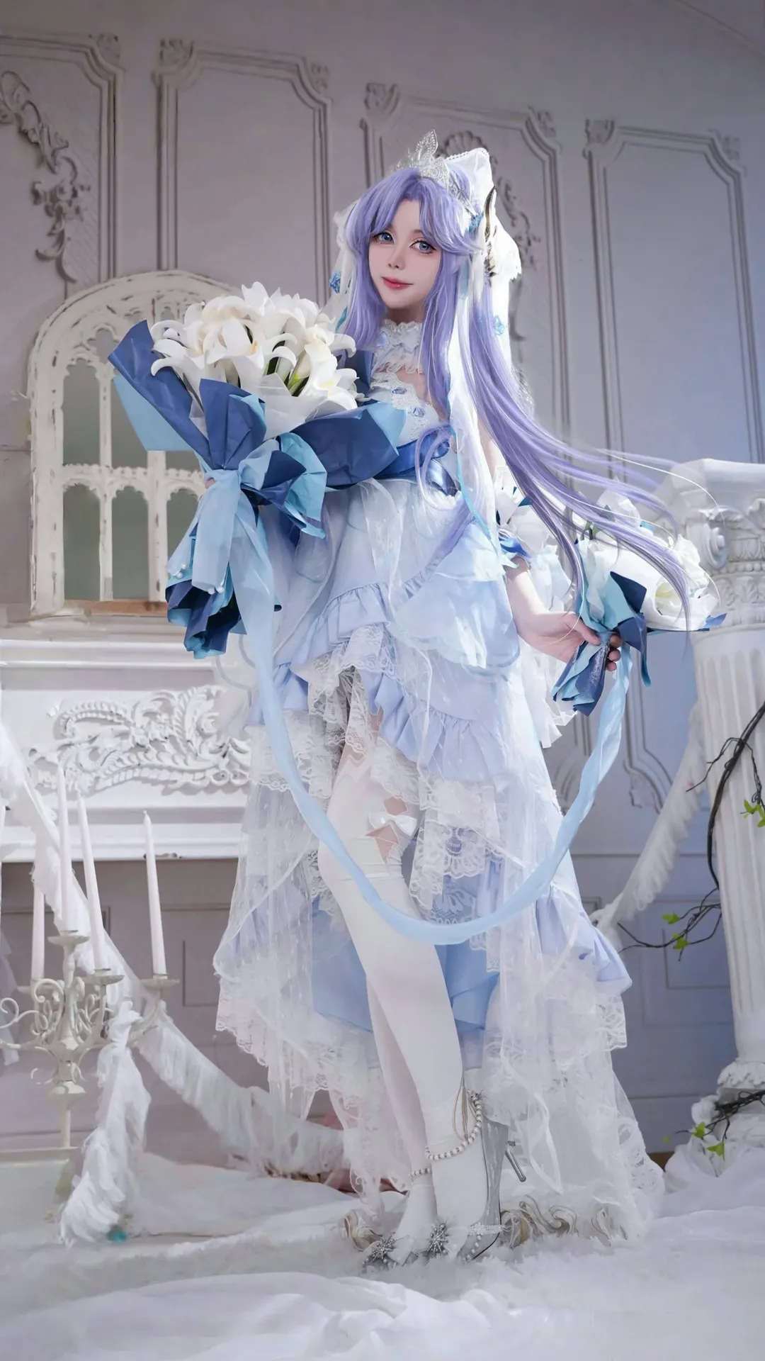 王者荣耀, 大乔cos, cosplay穿搭, 挚爱花嫁返场, 蓝白花嫁 - 第3张