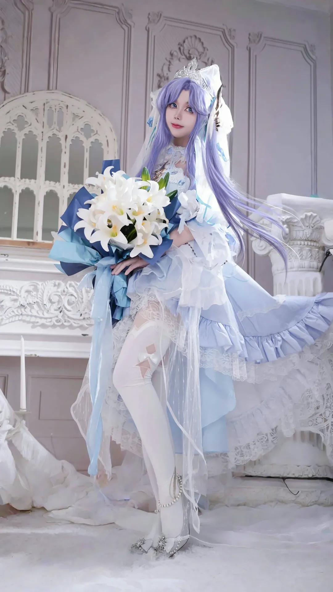 王者荣耀, 大乔cos, cosplay穿搭, 挚爱花嫁返场, 蓝白花嫁 - 第4张