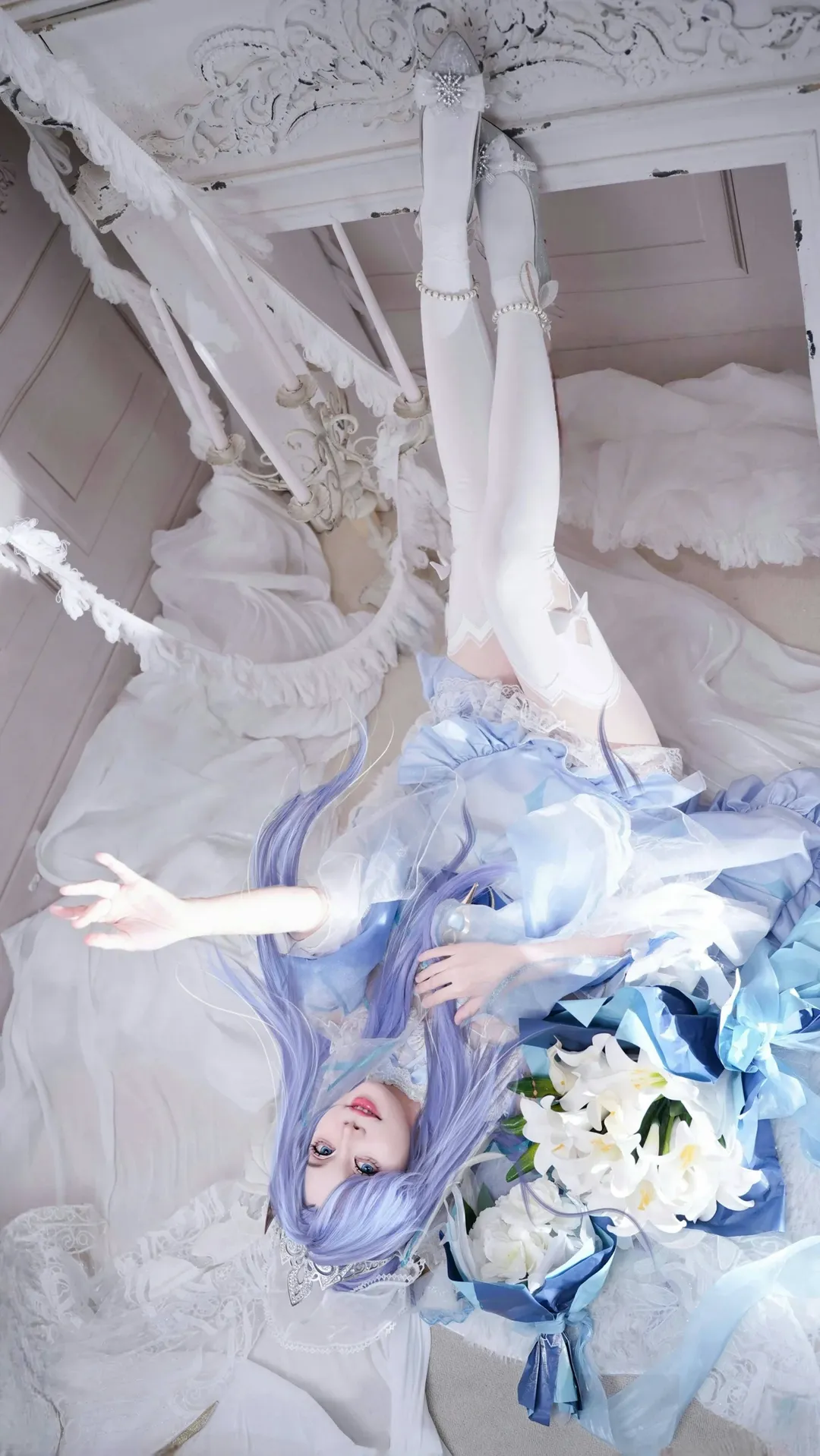 王者荣耀, 大乔cos, cosplay穿搭, 挚爱花嫁返场, 蓝白花嫁