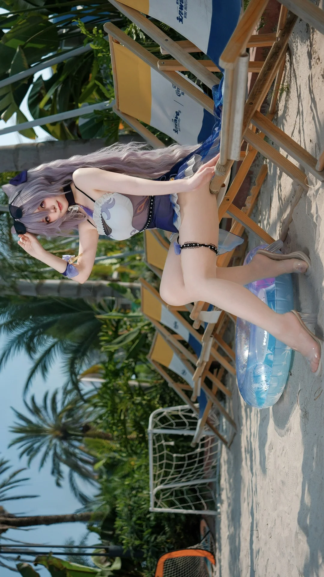 原神, 刻晴cos, 夏日泳装, cosplay摄影, 沙滩外景 - 第1张