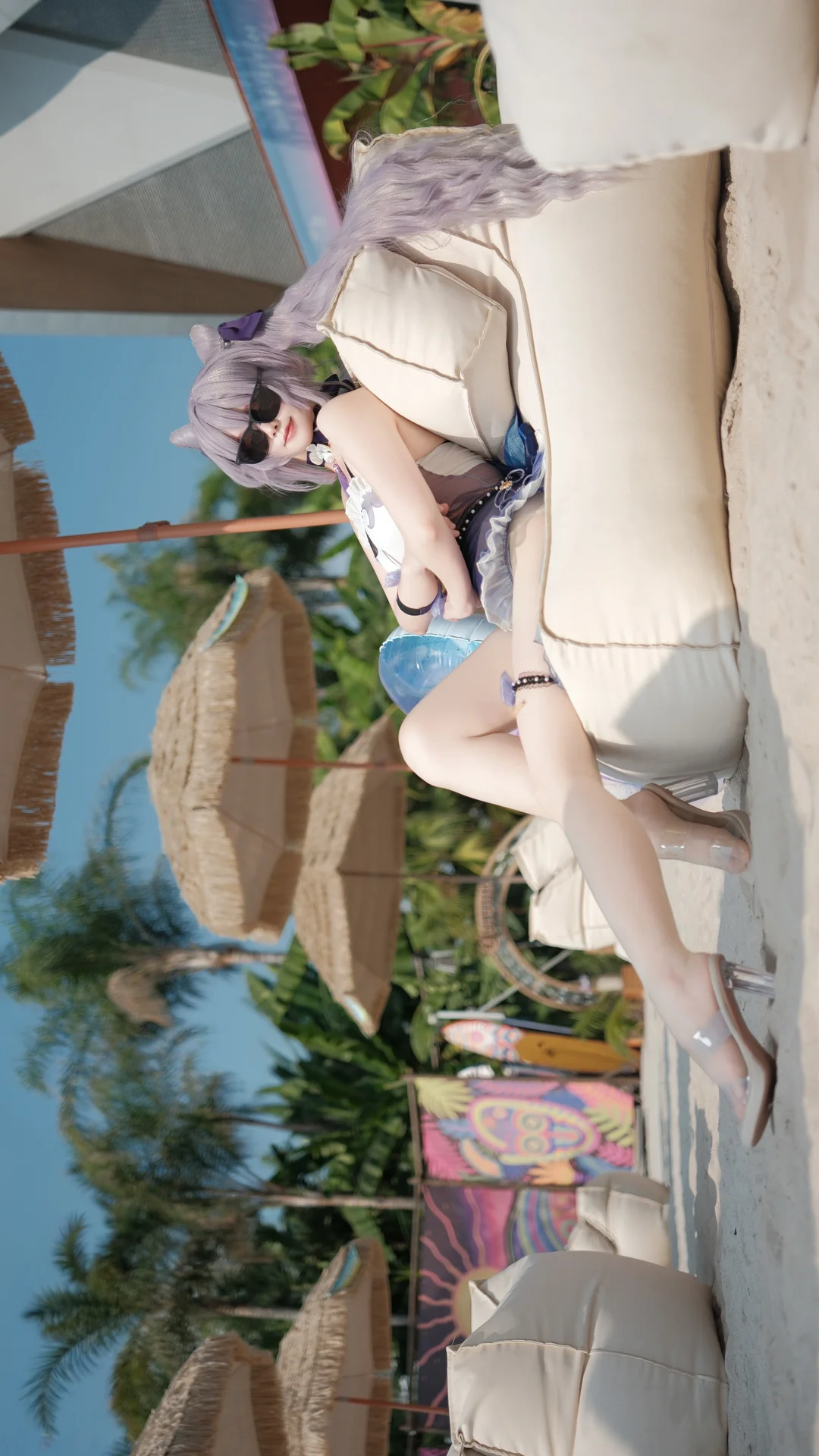 原神, 刻晴cos, 夏日泳装, cosplay摄影, 沙滩外景 - 第2张