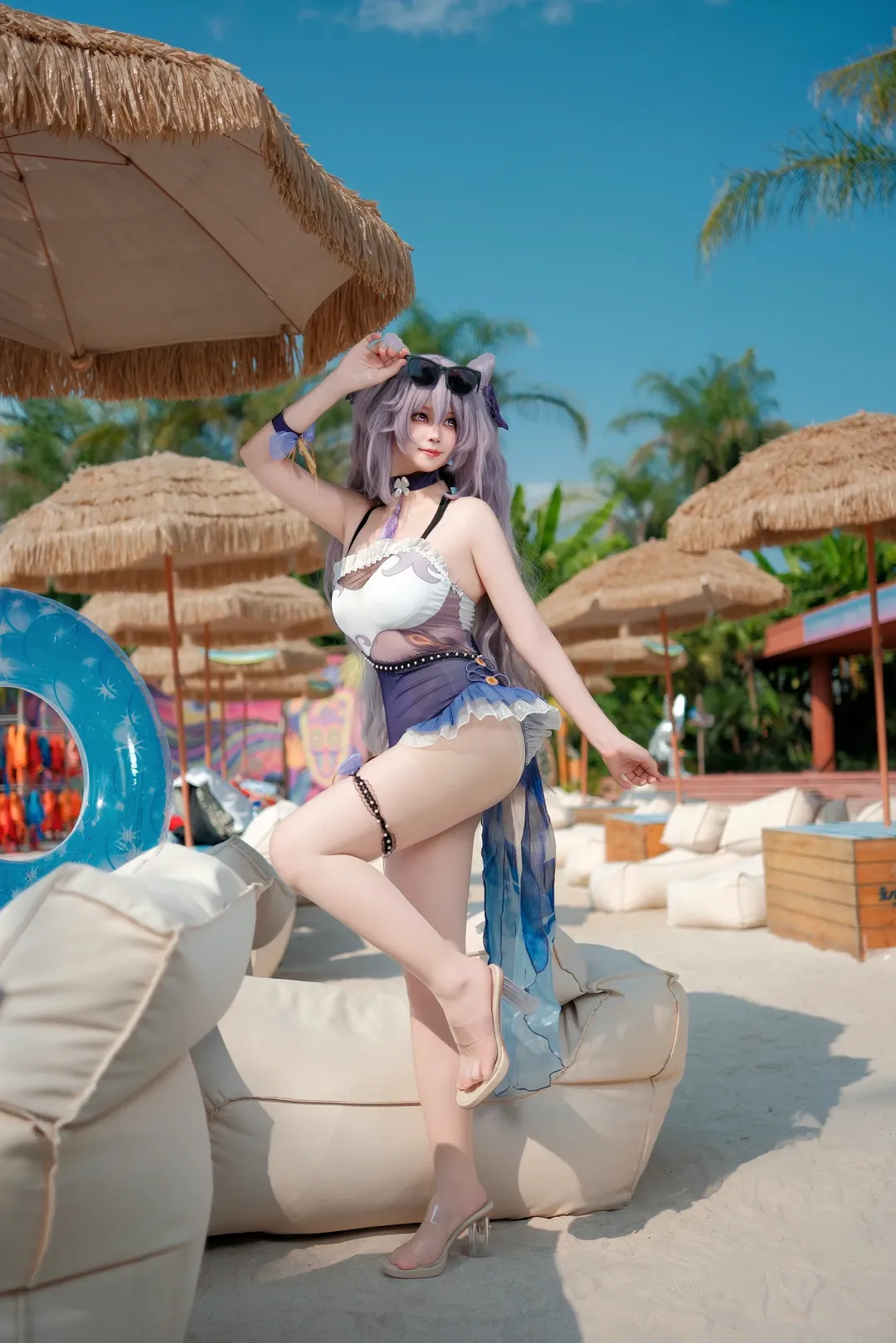 原神, 刻晴コスプレ, 夏コスプレ, 刻晴 水着, ビーチロケ コスプレ - 1枚目