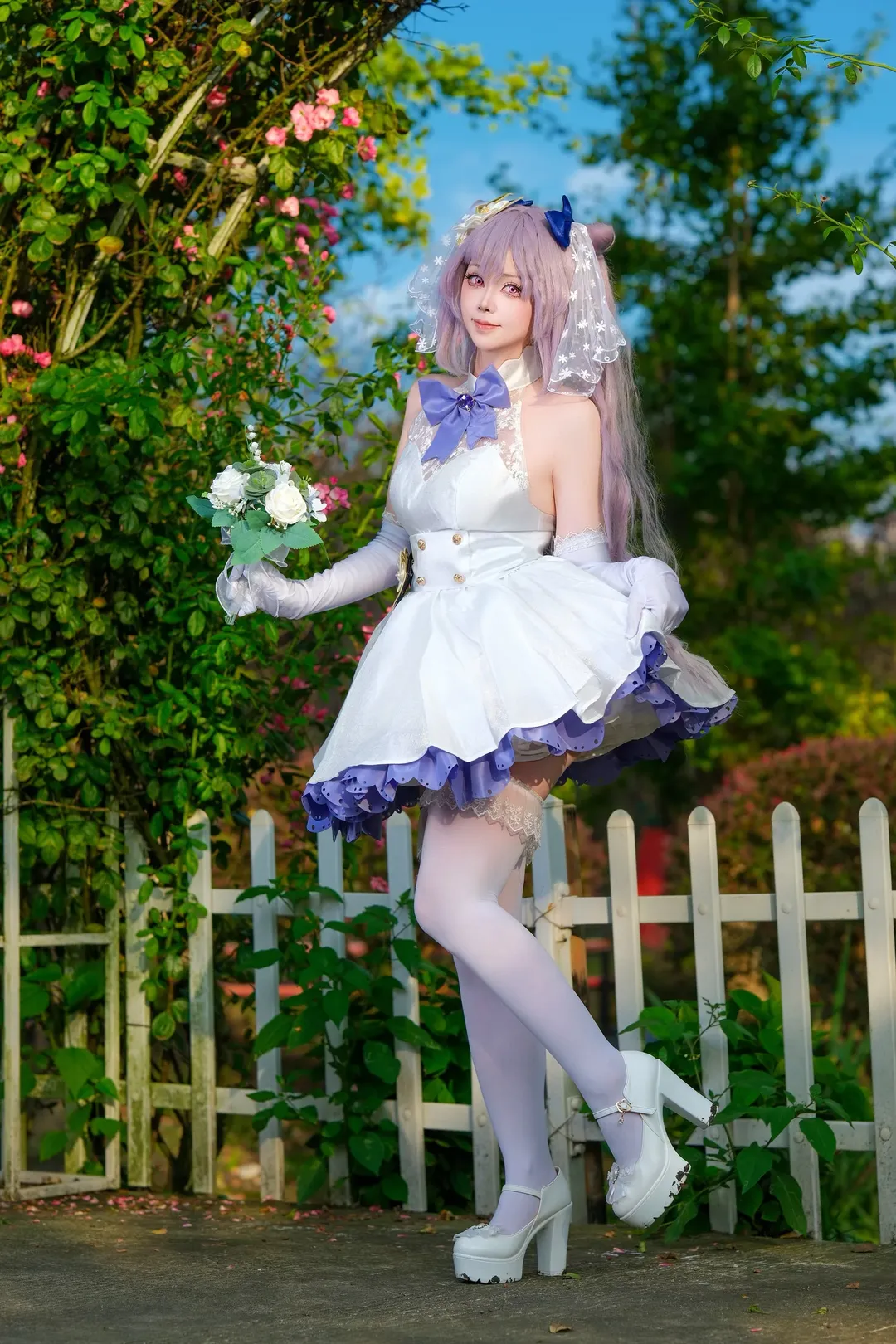 原神, cosplay动作参考, 刻晴cos, 户外人像摄影, 少女系花嫁