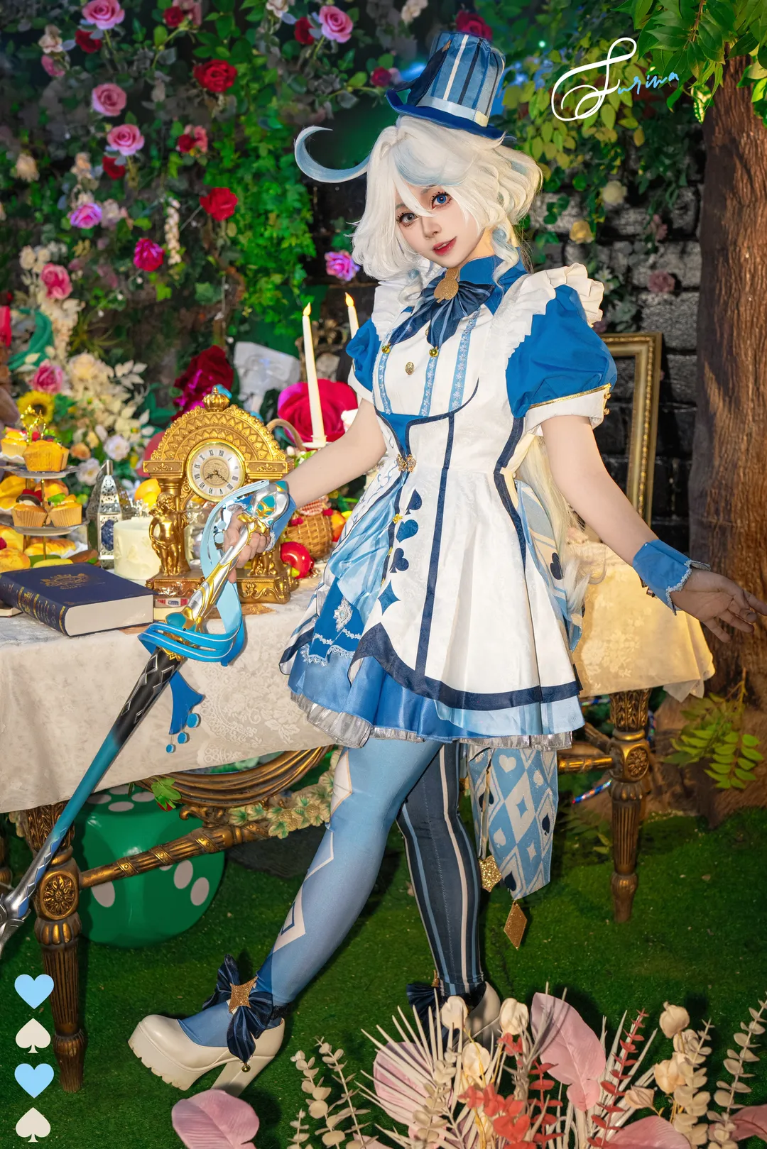 原神, 芙宁娜cos, cosplay摄影, 爱丽丝主题, 奇幻茶会 - 第1张