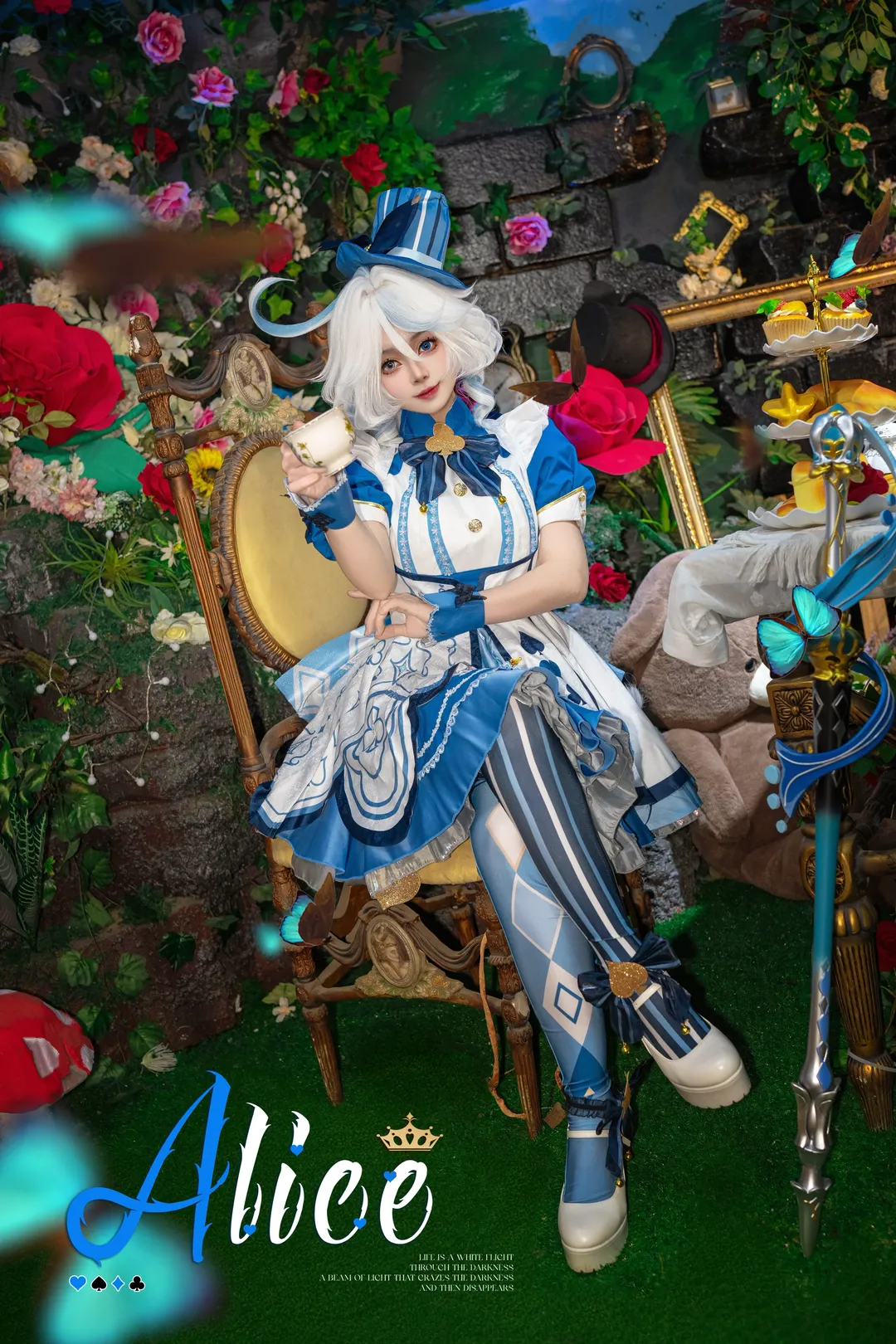 原神, 芙宁娜cos, cosplay摄影, 爱丽丝主题, 奇幻茶会 - 第2张