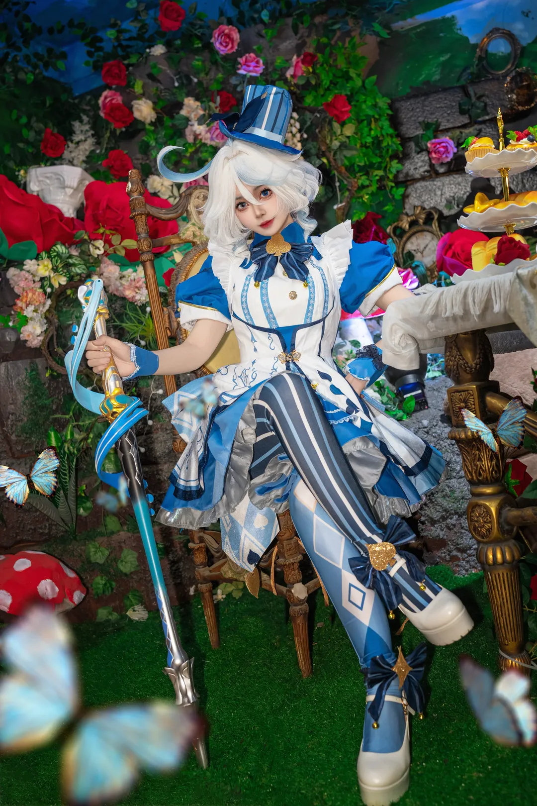 原神, 芙宁娜cos, cosplay摄影, 爱丽丝主题, 奇幻茶会 - 第3张