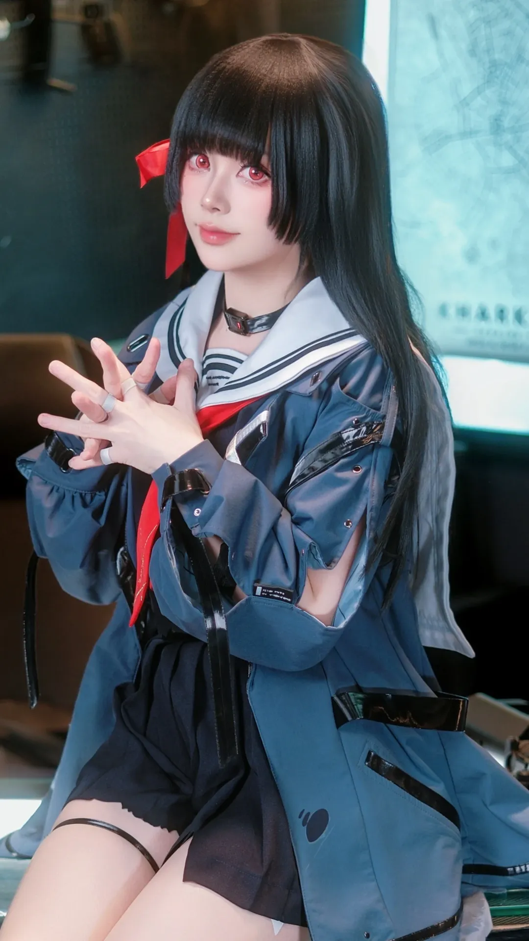 鸣潮, 二次元摄影, 千咲cos, jk制服, 黑长直cos - 第1张