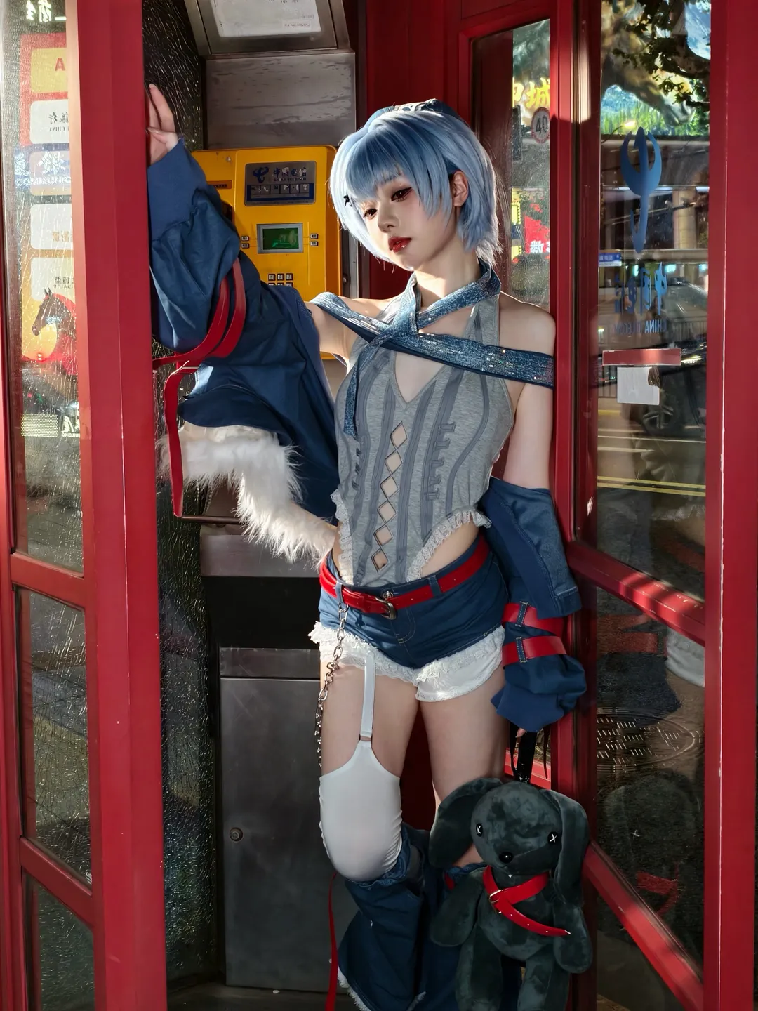 綾波麗cos, 新世紀福音戰士, cosplay攝影, 機能風穿搭, 電話亭拍照