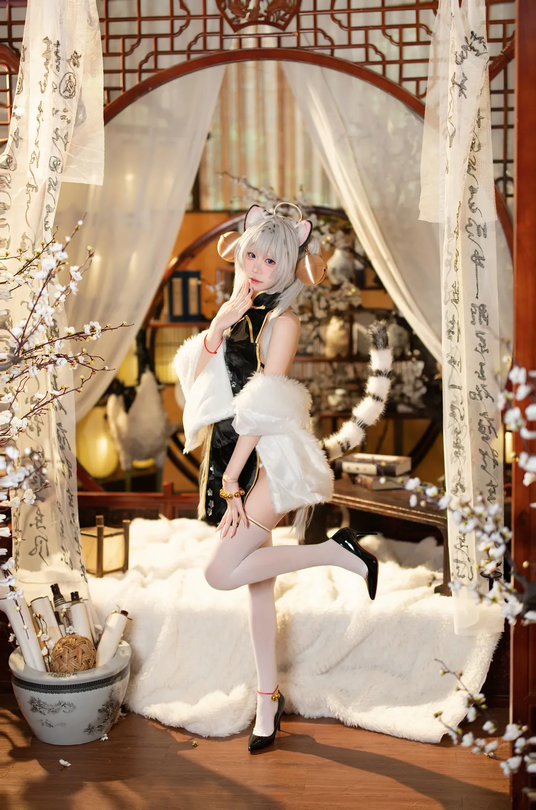 氛围感摄影, 白虎娘cos, 新中式穿搭, 兽耳娘, 古风写真