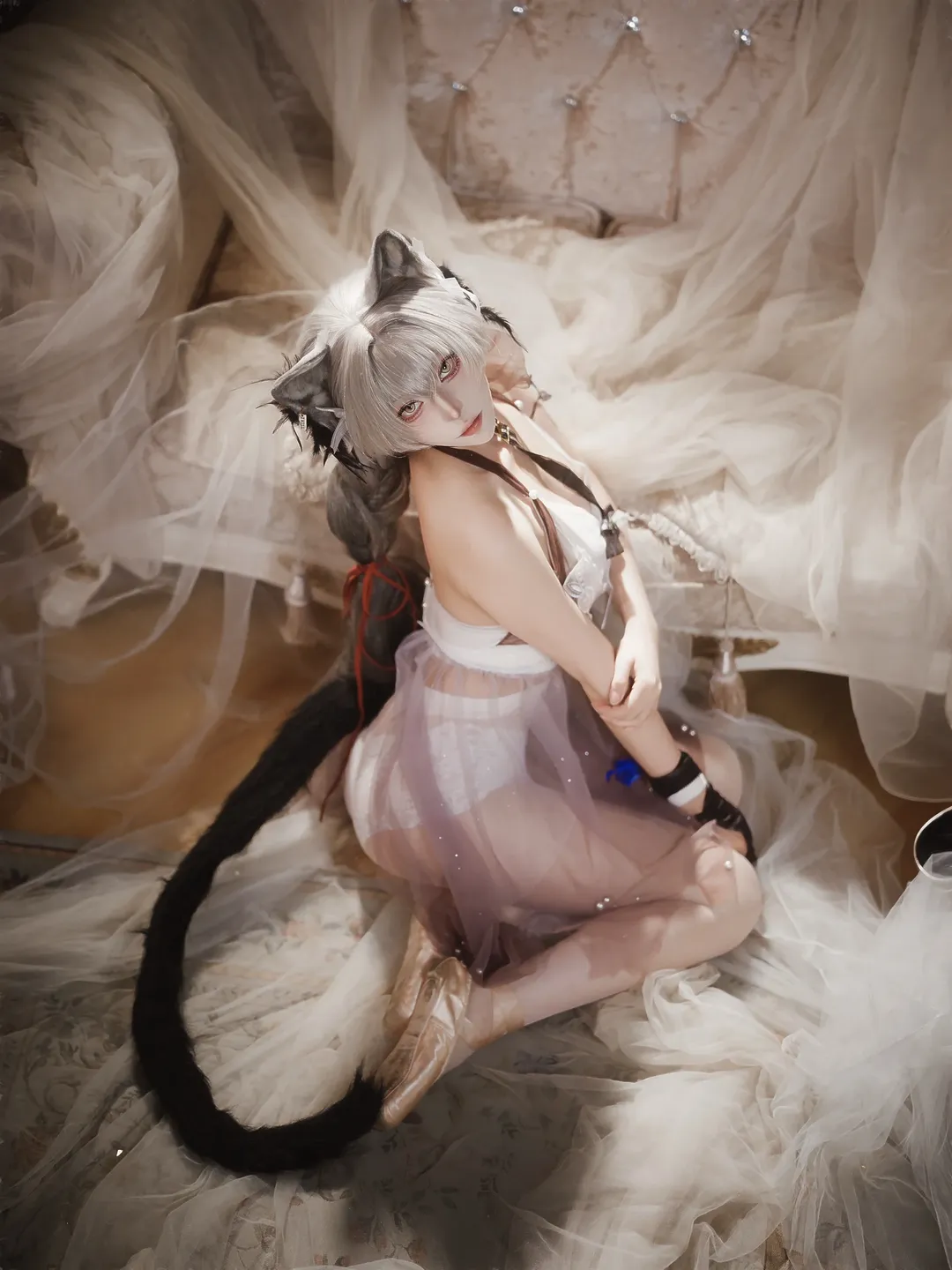 二次元摄影, 兽耳少女, 明日方舟cos, 芭蕾风cosplay, 纱裙写真 - 第2张