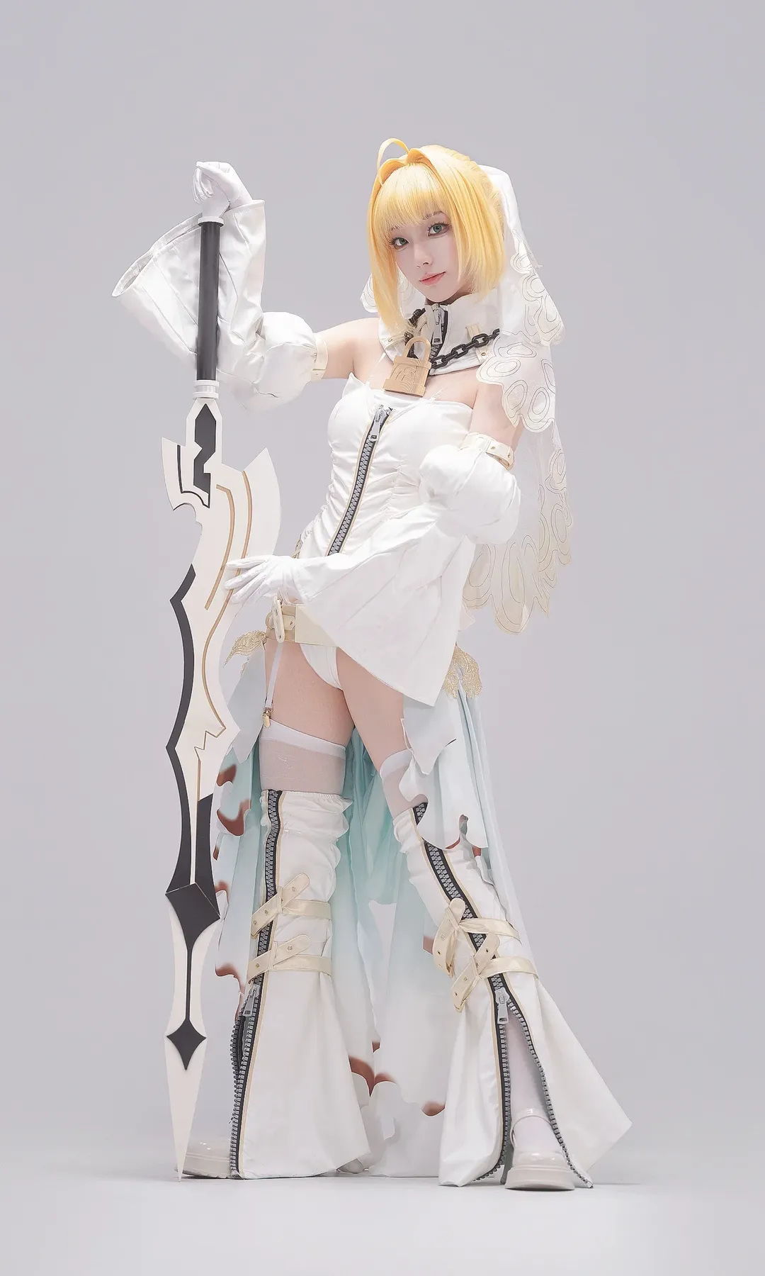 二次元少女, FGO, 尼禄cos, cosplay摄影, 白丝战靴 - 第6张