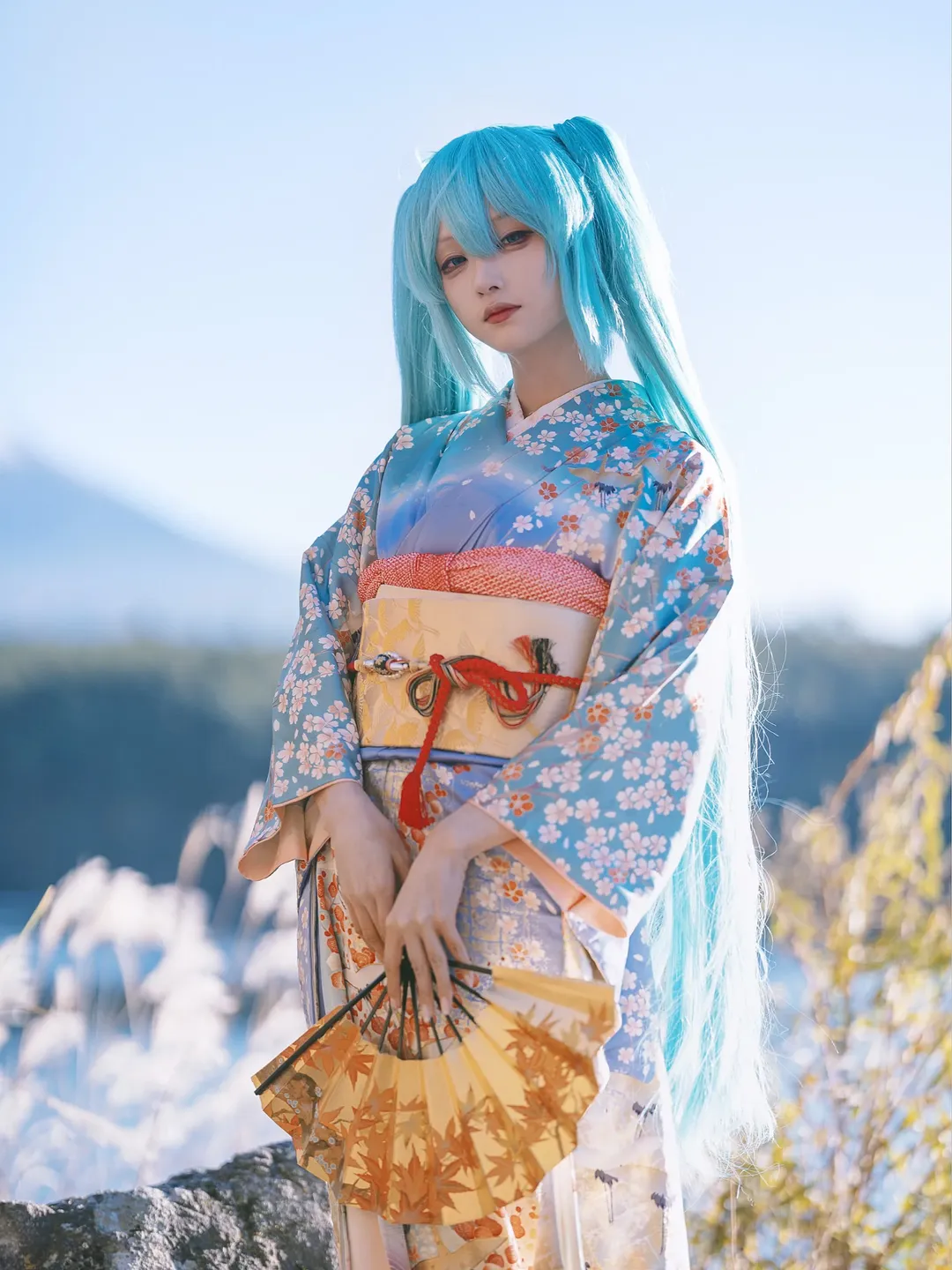 二次元, 初音未來cos, 外景攝影, 和服cosplay, 花鳥風月