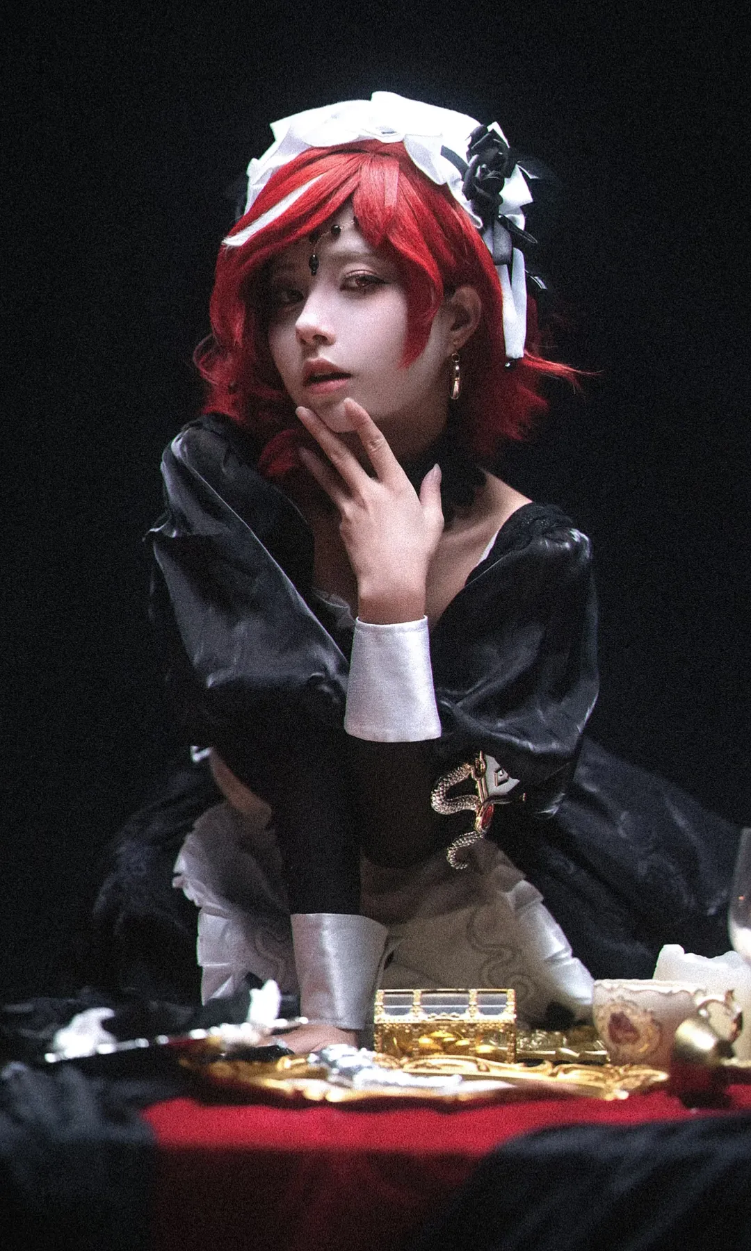 二次元摄影, 红发cos, 第五人格cosplay, 古典暗黑风, 哥特女仆装