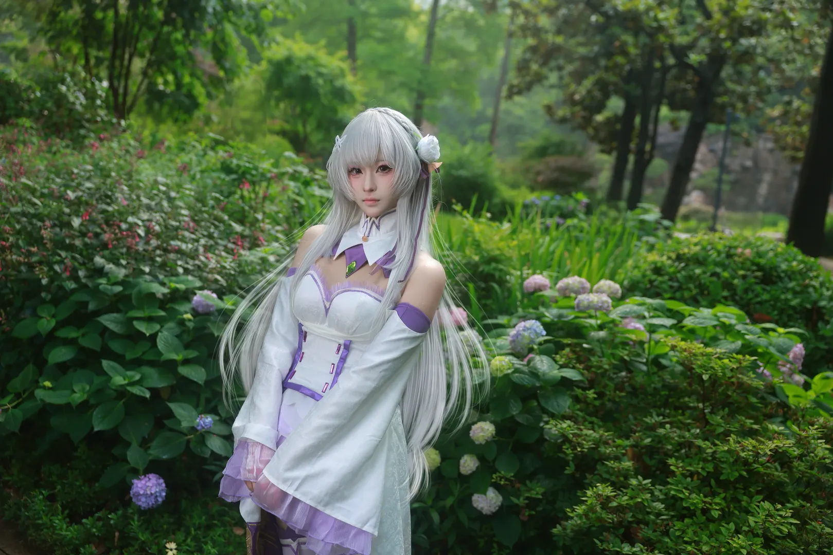 从零开始的异世界生活, 爱蜜莉雅cos, 银发cosplay, 绣球花写真, 户外人像摄影