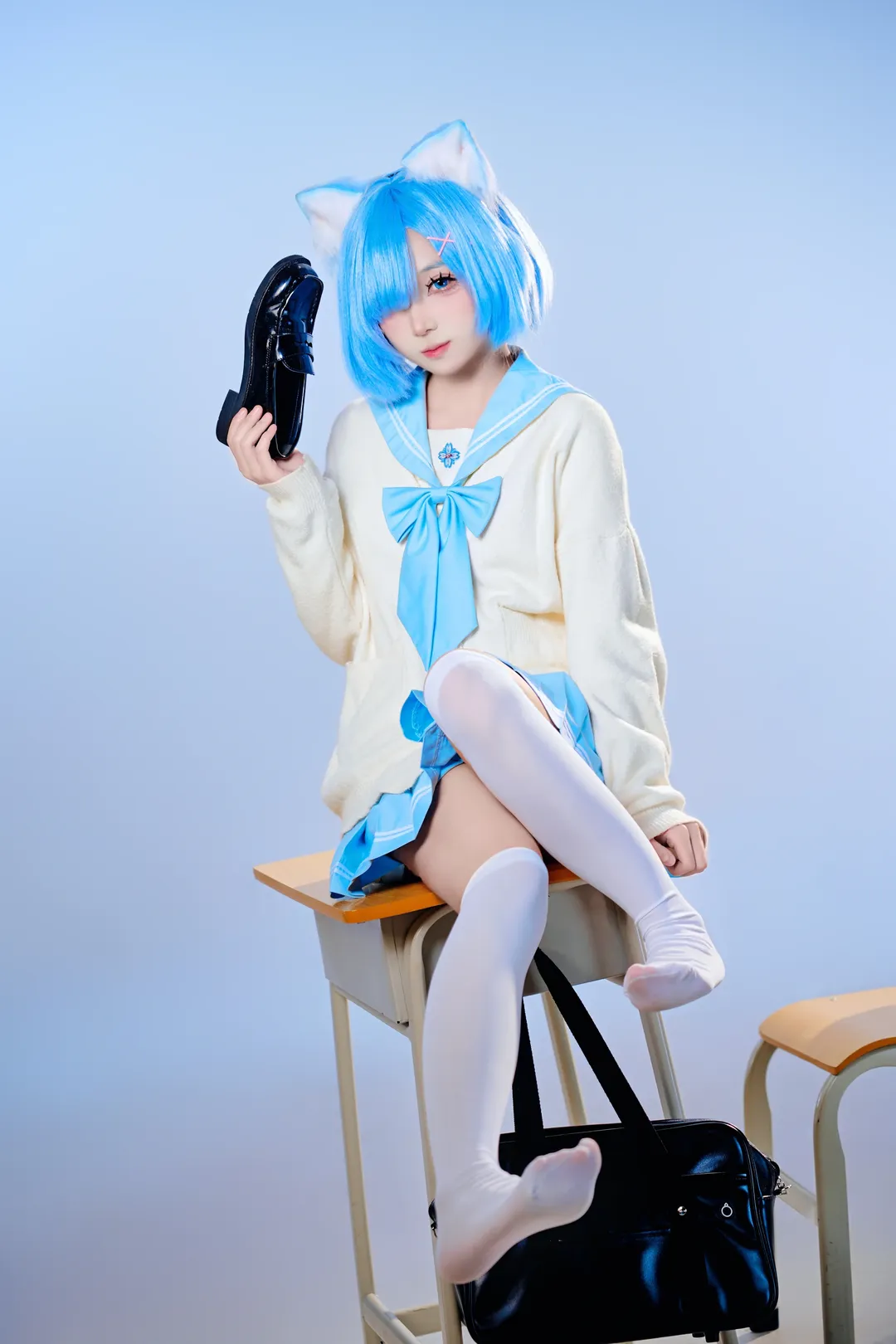 从零开始的异世界生活, JK制服, 蕾姆cos, cosplay正片, 蓝色假发 - 第1张