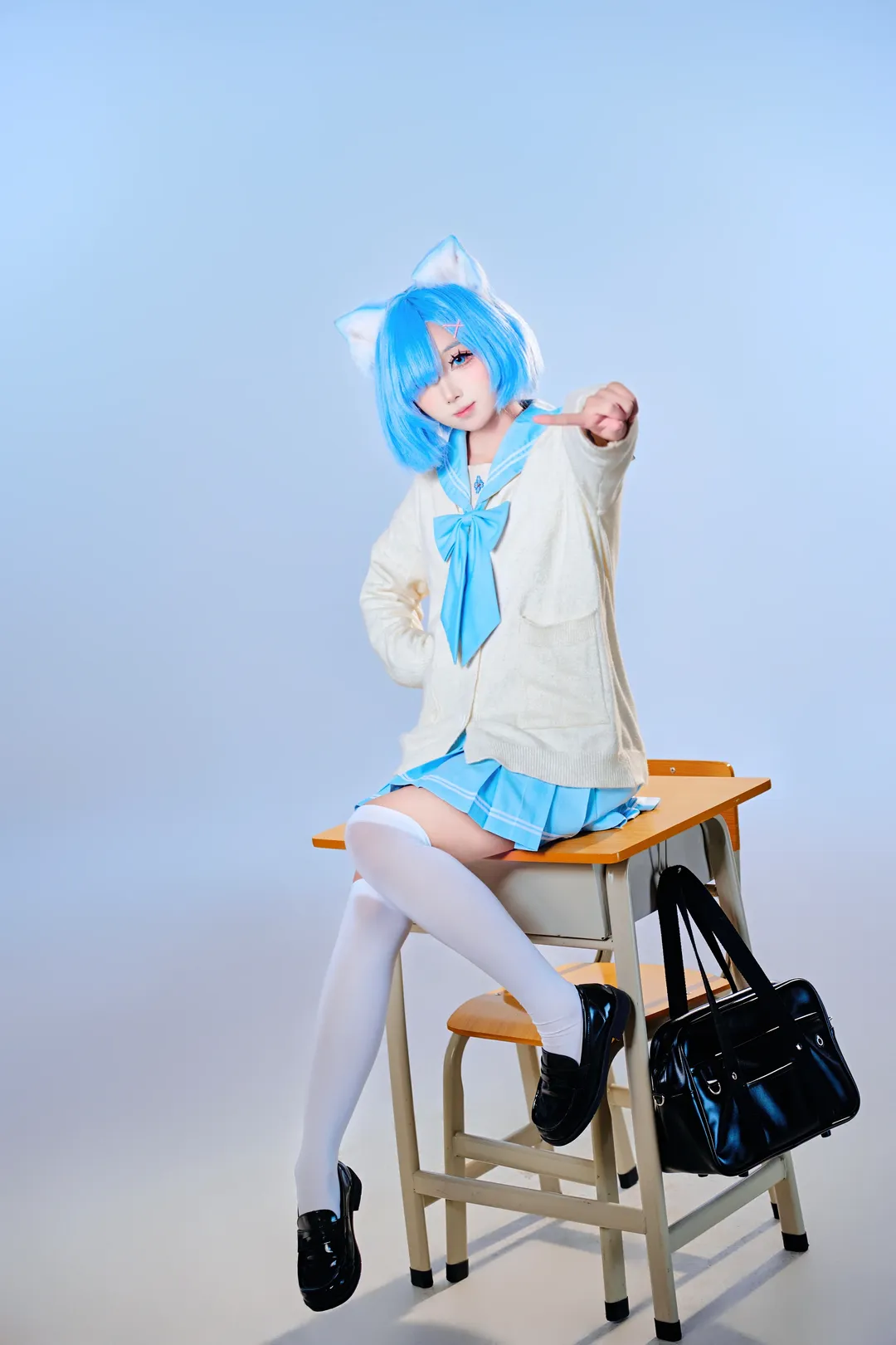 从零开始的异世界生活, JK制服, 蕾姆cos, cosplay正片, 蓝色假发