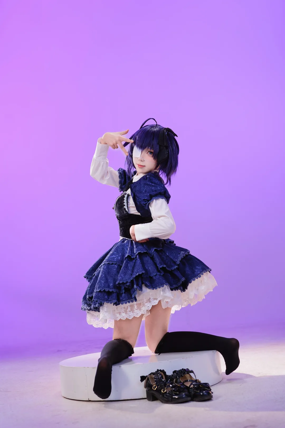 cosplay正片, 二次元穿搭, 棚拍写真, 小鸟游六花cos, 眼罩少女