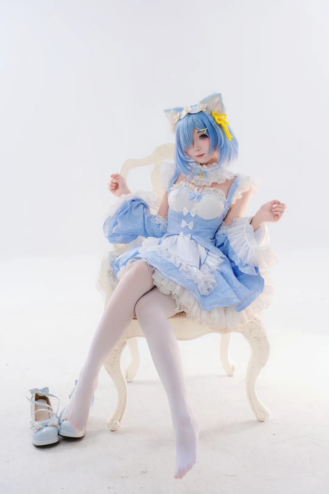 从零开始的异世界生活, 二次元cosplay, 蕾姆cos, 蓝白洋装, 水色猫耳