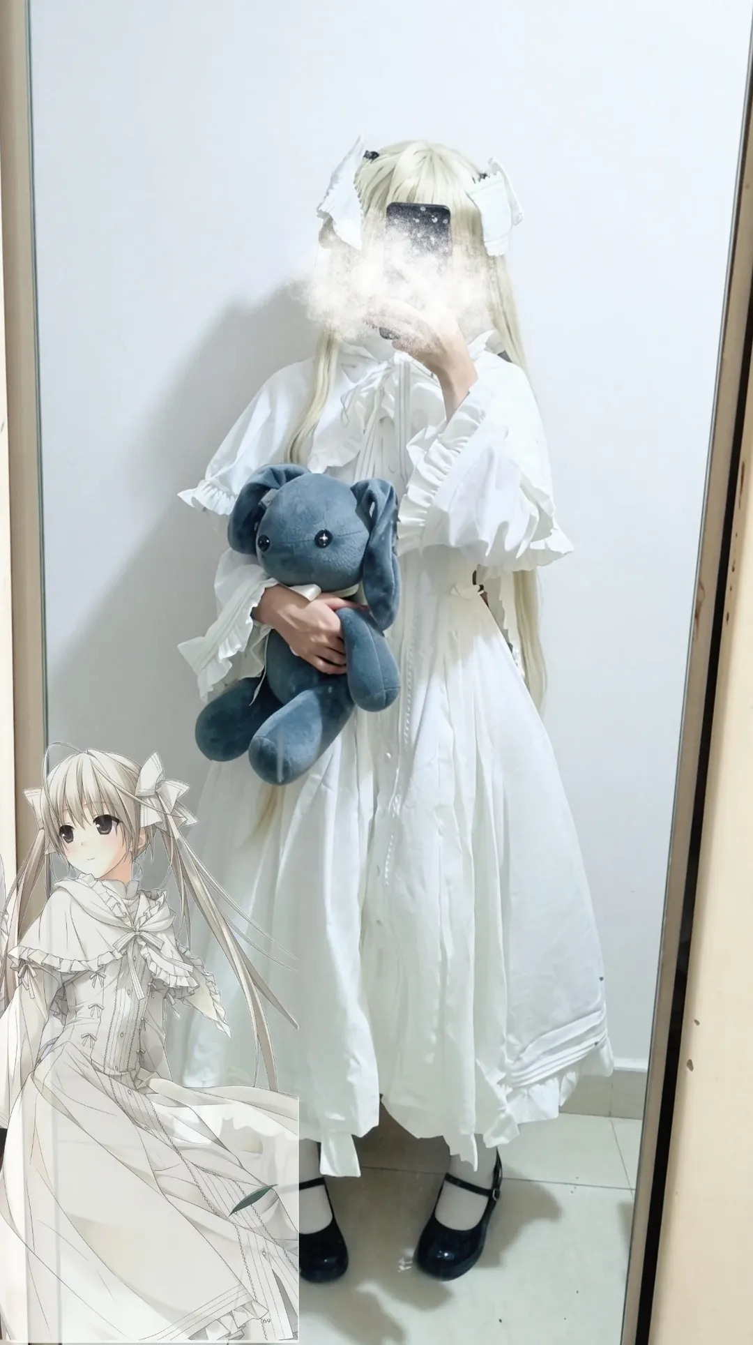 二次元cosplay, 春日野穹cos, 缘之空, 对镜自拍, 白裙搭配 - 第1张