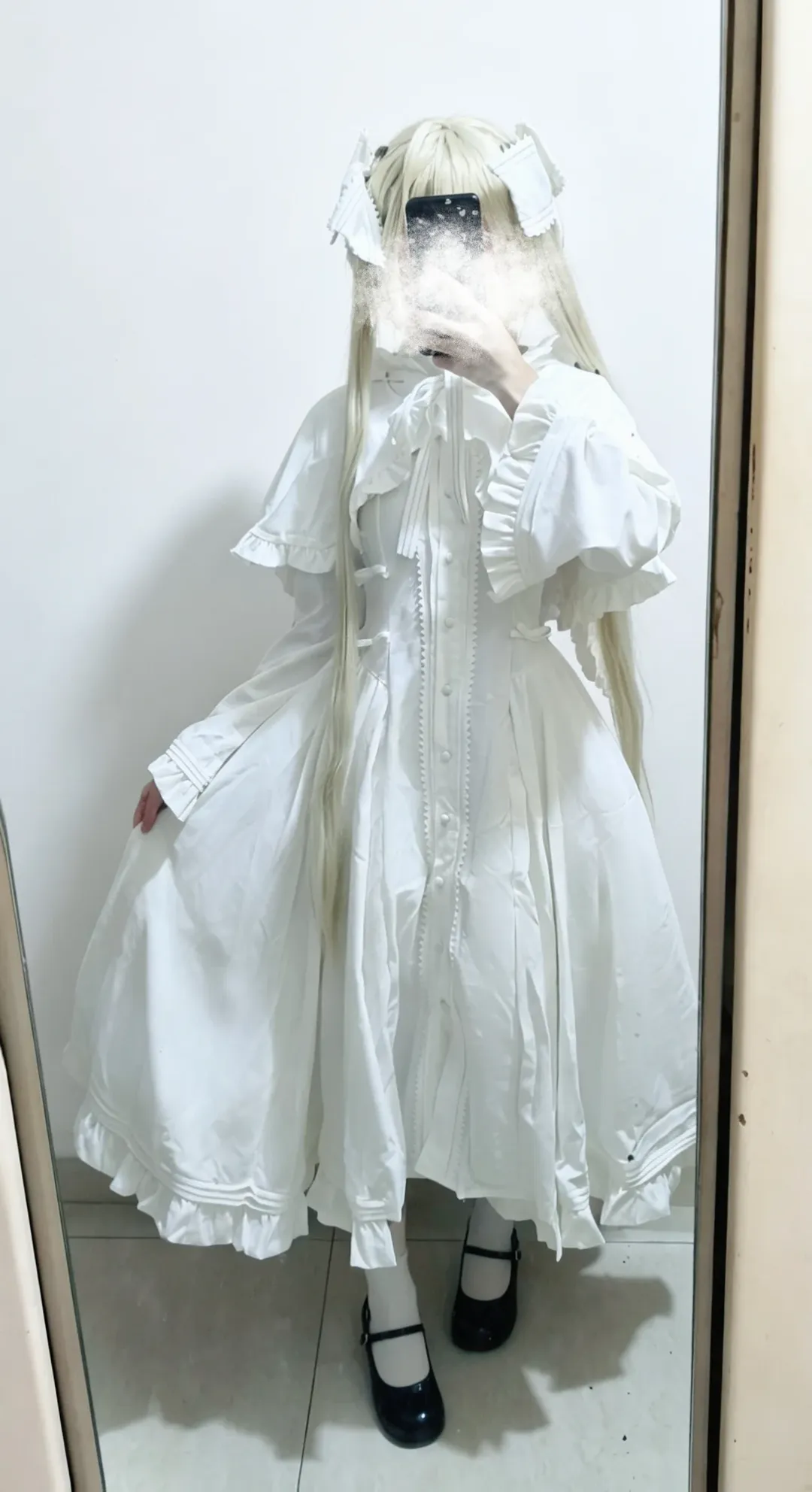二次元コスプレ, 春日野穹 コスプレ, ヨスガノソラ, 鏡越しの自撮り, ホワイトコーデ