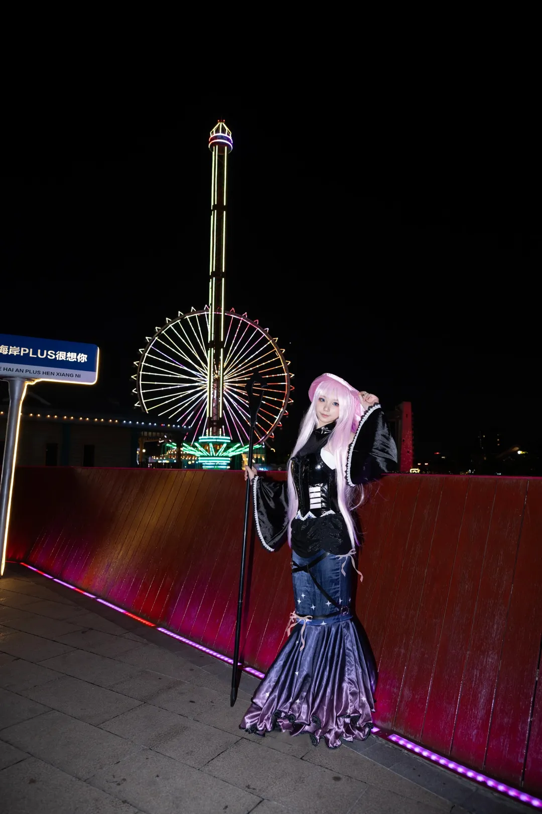 cosplay摄影, 二次元穿搭, 华侨城夜景, 巡音cos, 魔法大师