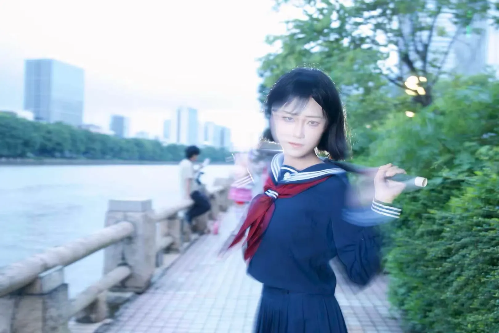 Outdoor shoot, Night portrait, Guangzhou Firefly ACG Expo, Hinako Shimizu cosplay, JK sailor uniform - Image 3