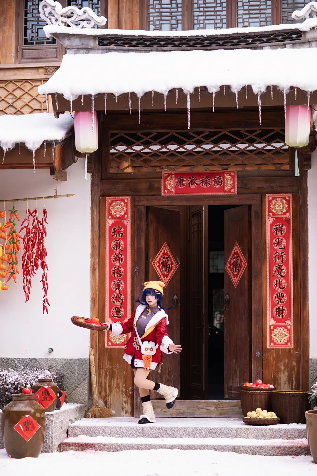 Genshin Impact, Snowscape photography, Xiangling cosplay, Anime cosplay, New Year cosplay