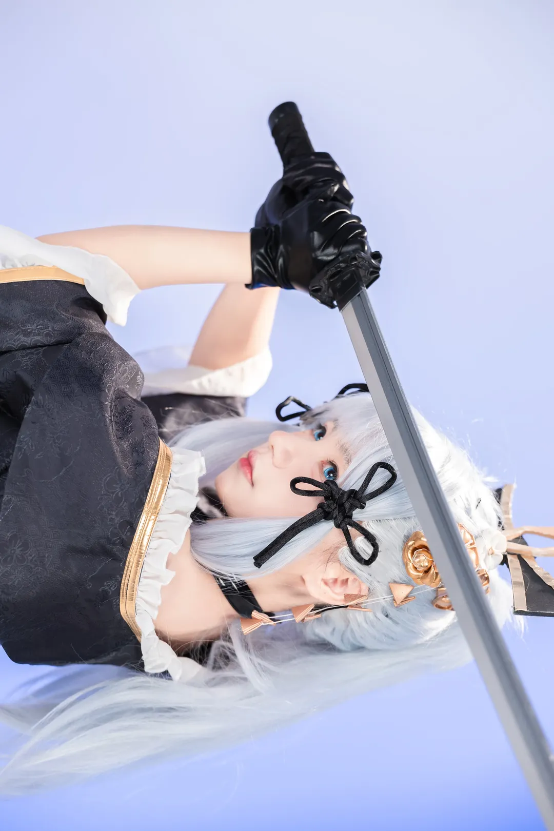 原神, 神里绫华cos, cosplay摄影, 白棚摄影, 黑道千金风 - 第3张