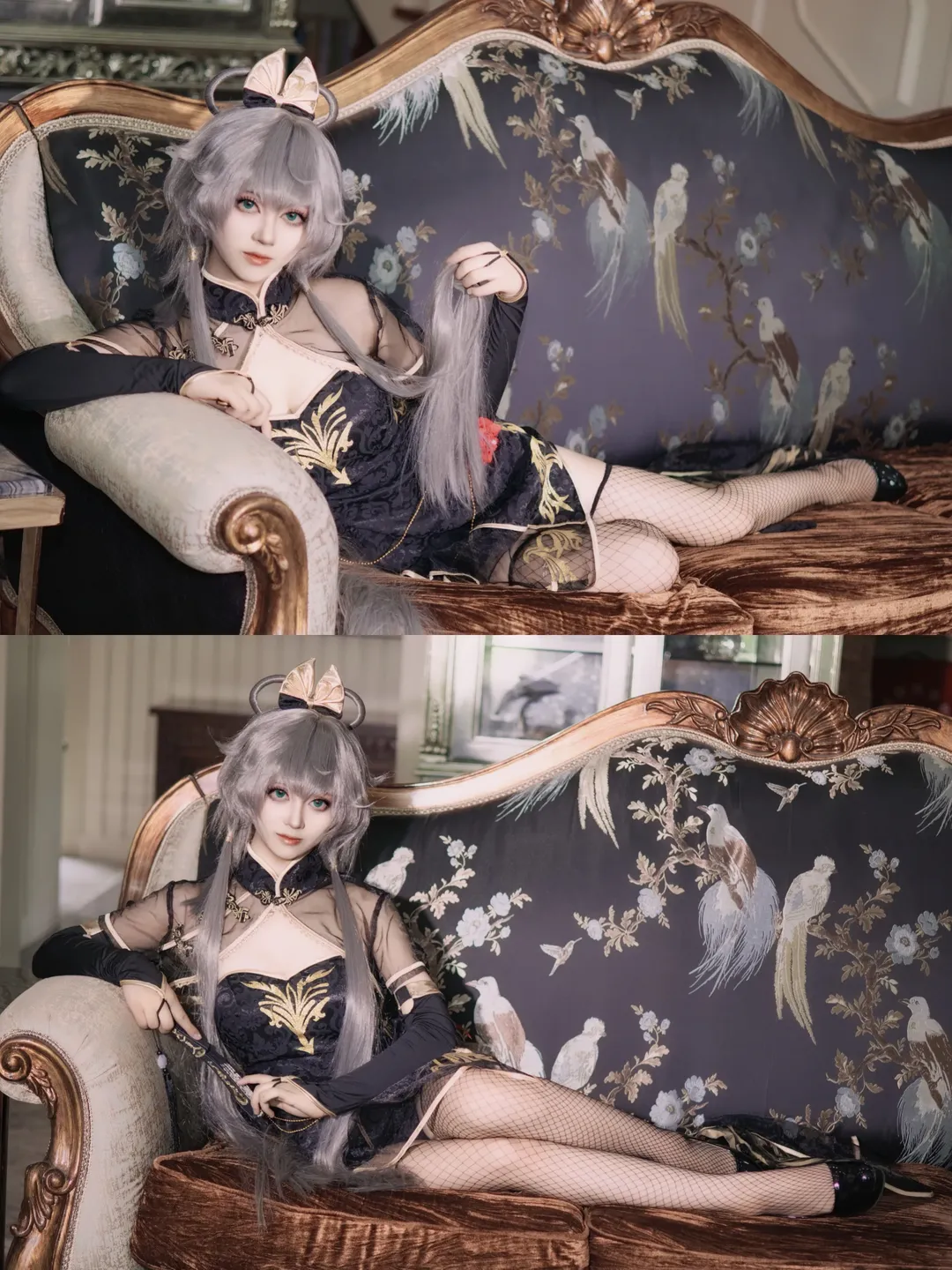 洛天依cos, cosplay正片, 黑金穿搭, 复古哥特风, 笼中鸟 - 第1张
