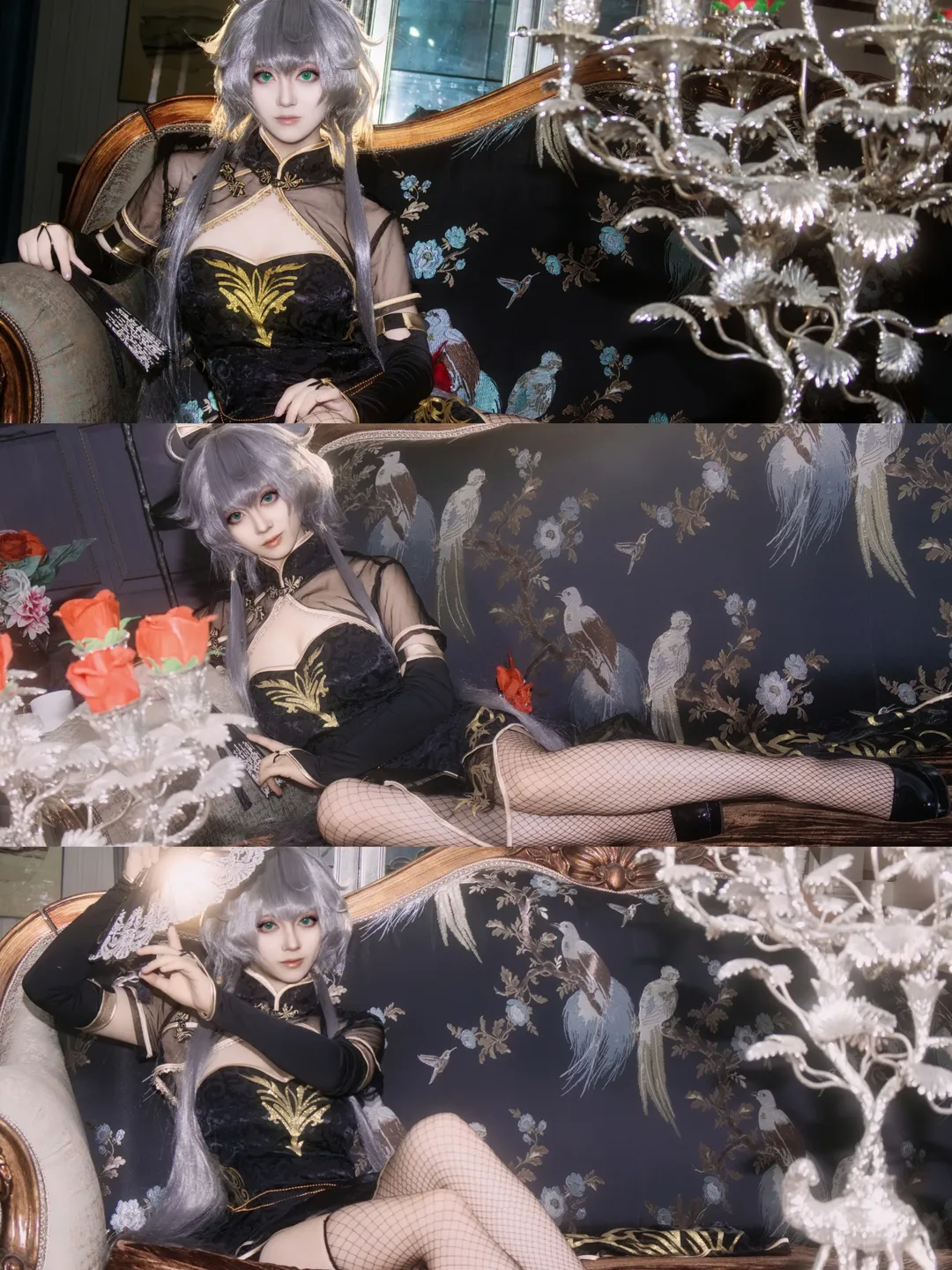 洛天依cos, cosplay正片, 黑金穿搭, 复古哥特风, 笼中鸟 - 第2张