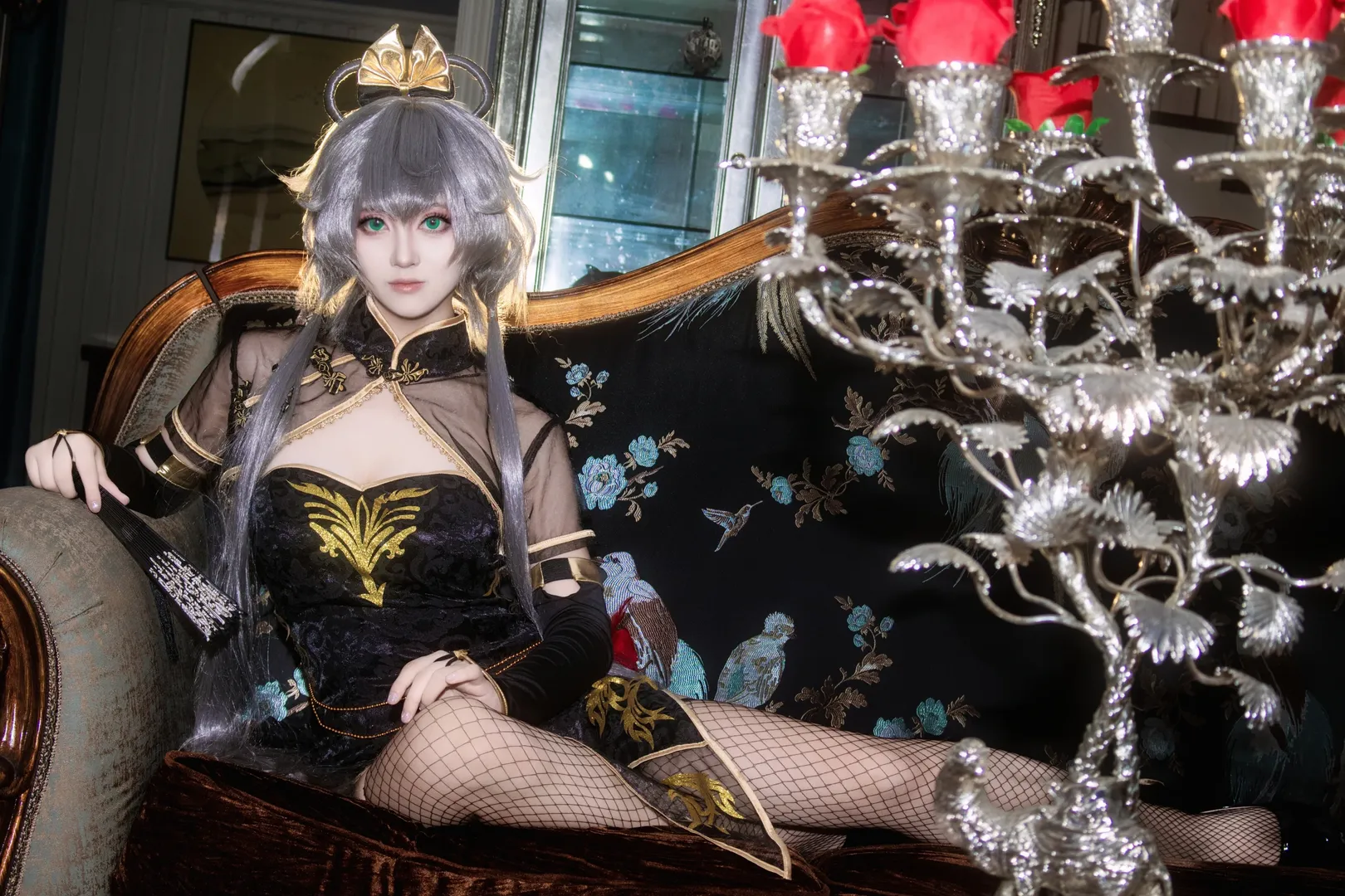 洛天依cos, cosplay正片, 黑金穿搭, 复古哥特风, 笼中鸟 - 第5张