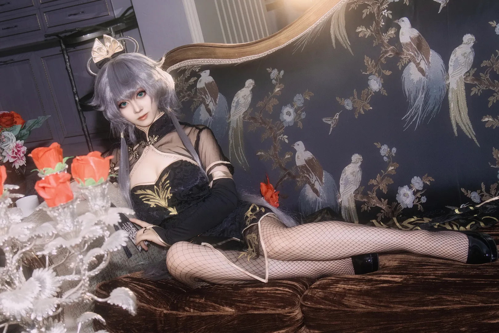 洛天依cos, cosplay正片, 黑金穿搭, 复古哥特风, 笼中鸟 - 第6张
