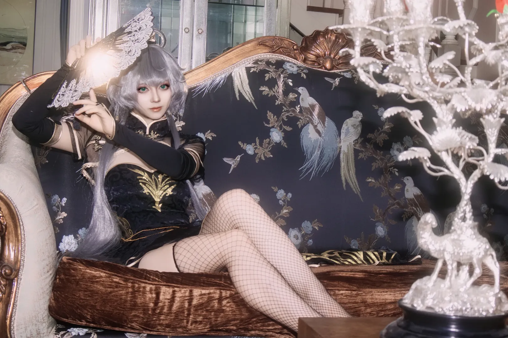 洛天依cos, cosplay正片, 黑金穿搭, 复古哥特风, 笼中鸟 - 第7张