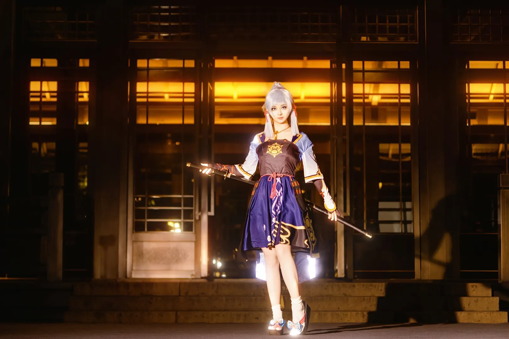 原神, 神里绫华cos, 夜景人像, cosplay摄影, 二次元服饰 - 第4张
