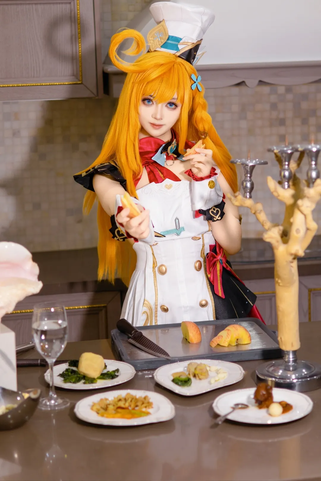 原神, 愛可菲cos, 白絲穿搭, 廚房寫真, 廚娘cosplay - 第2張