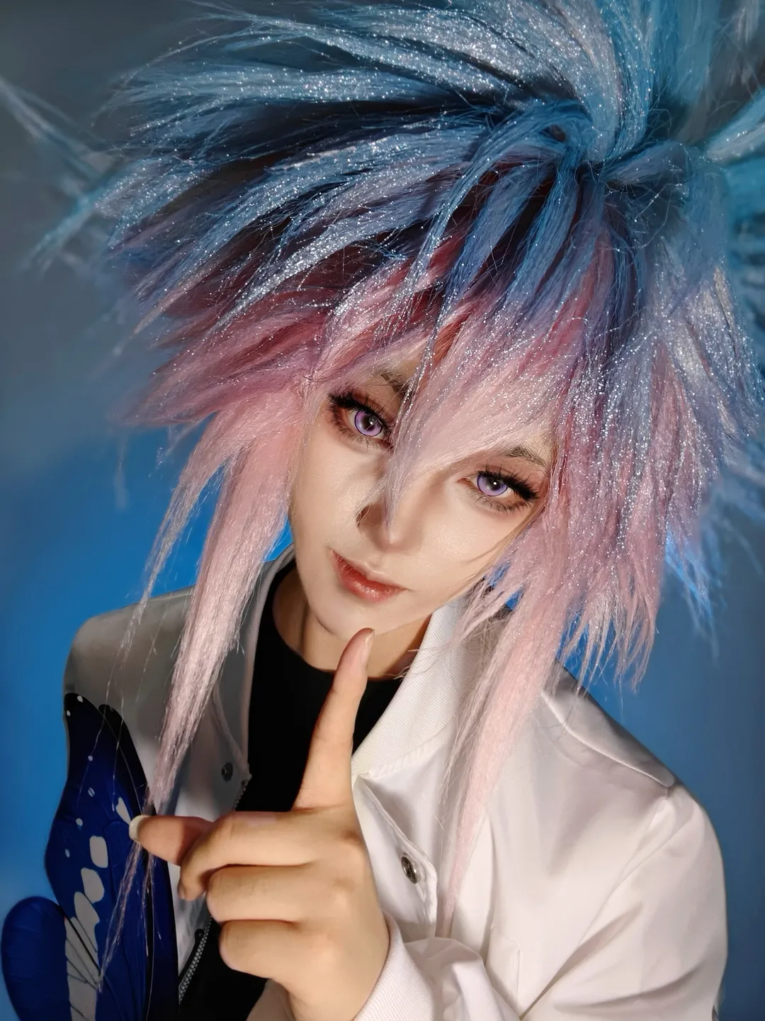 绝世唐门, 王冬cos, 斗罗大陆cosplay, 亮片假发, 蓝蝴蝶妆造