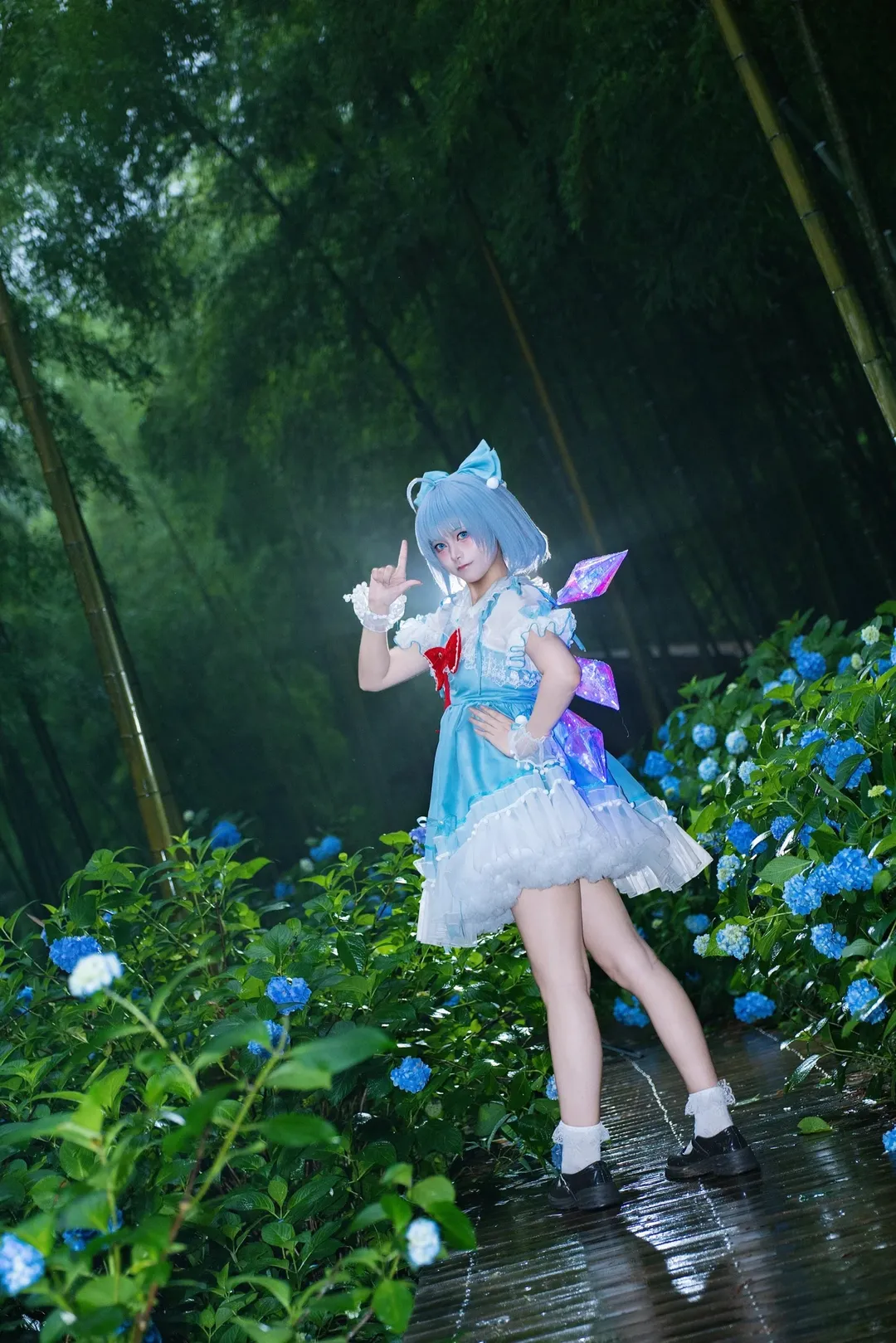 cosplay, 东方project, 琪露诺cos, 竹林写真, 雨景摄影 - 第3张