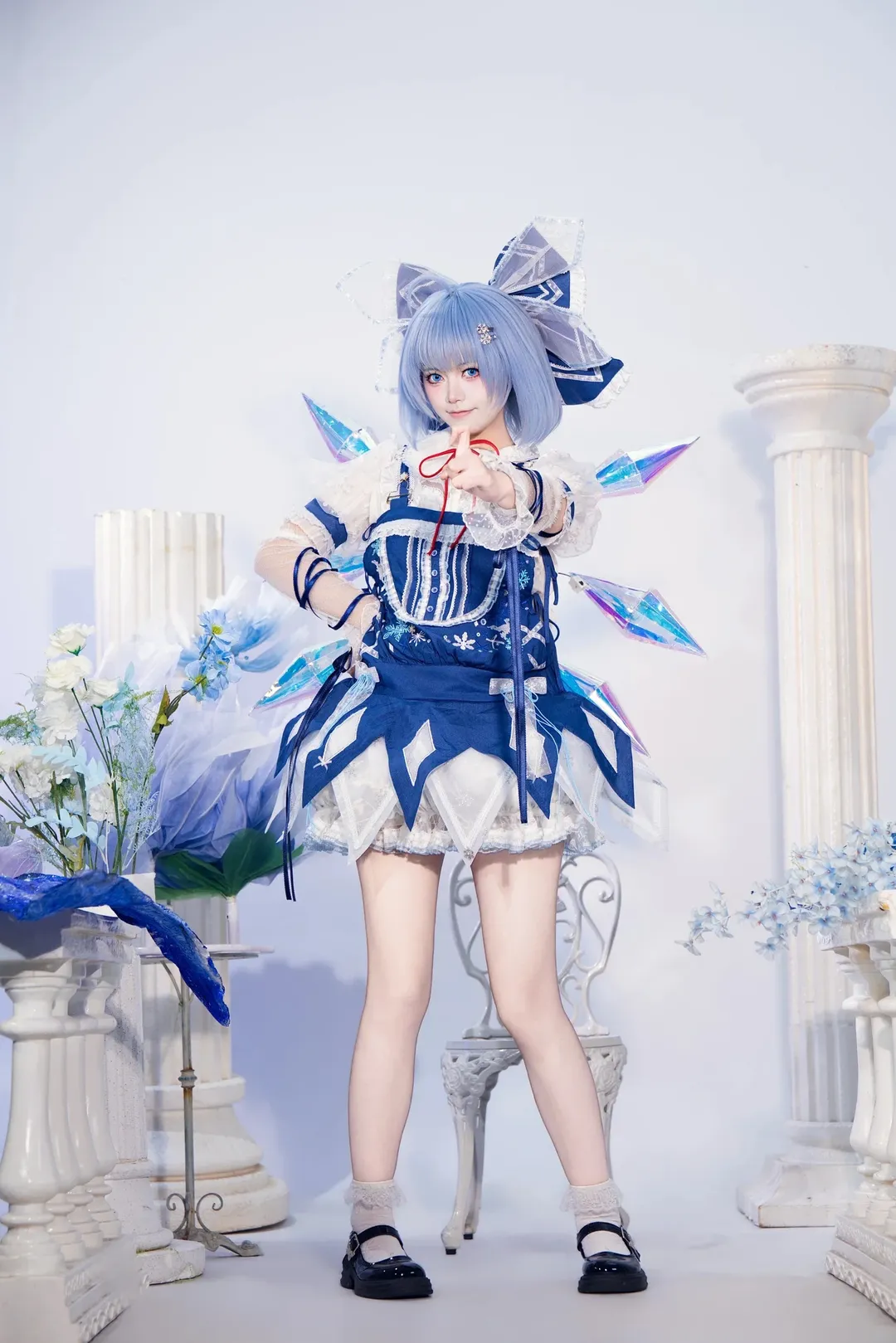 东方project, 二次元cosplay, 琪露诺cos, 冰晶造型cos, 蓝白色系摄影 - 第1张