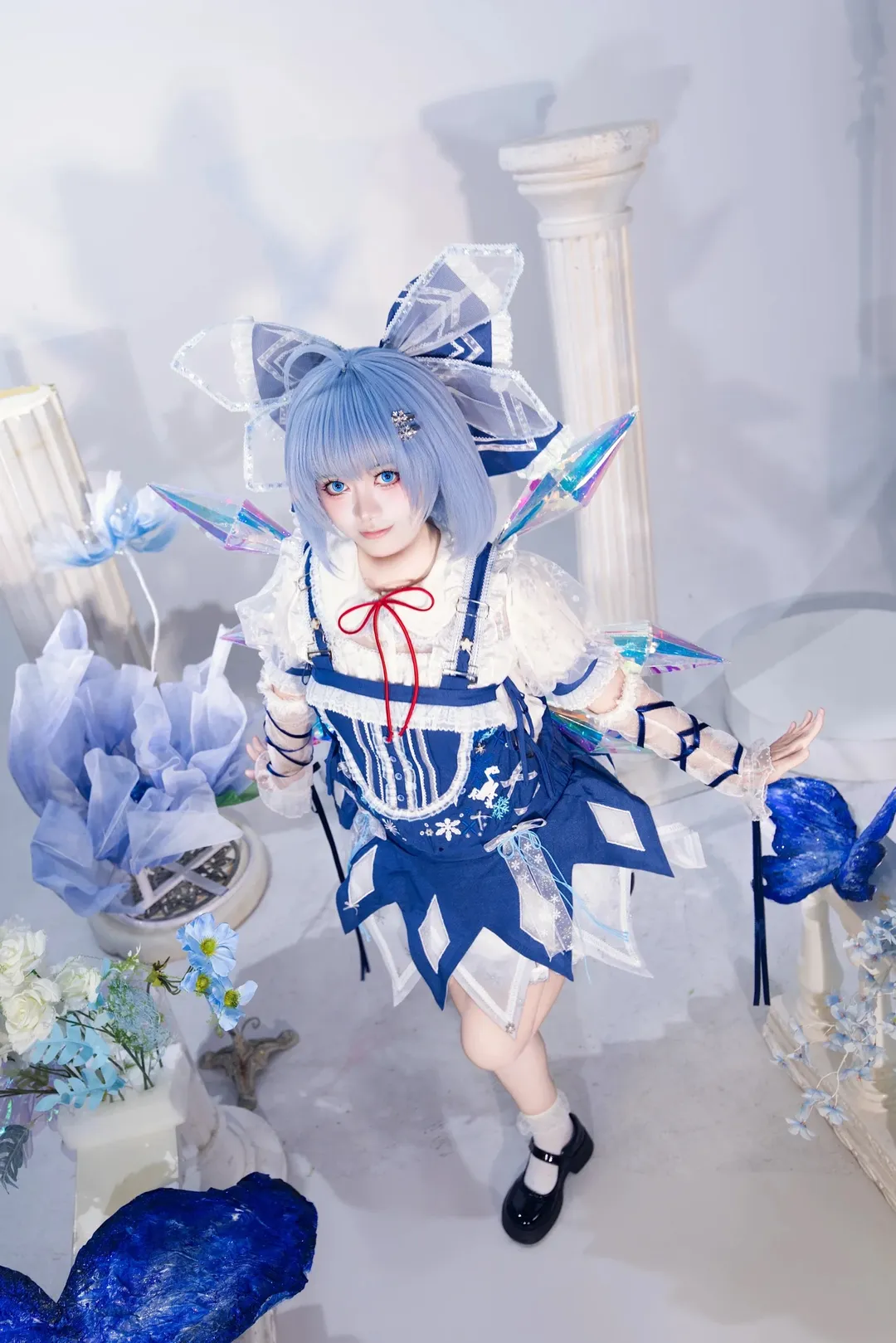 东方project, 二次元cosplay, 琪露诺cos, 冰晶造型cos, 蓝白色系摄影