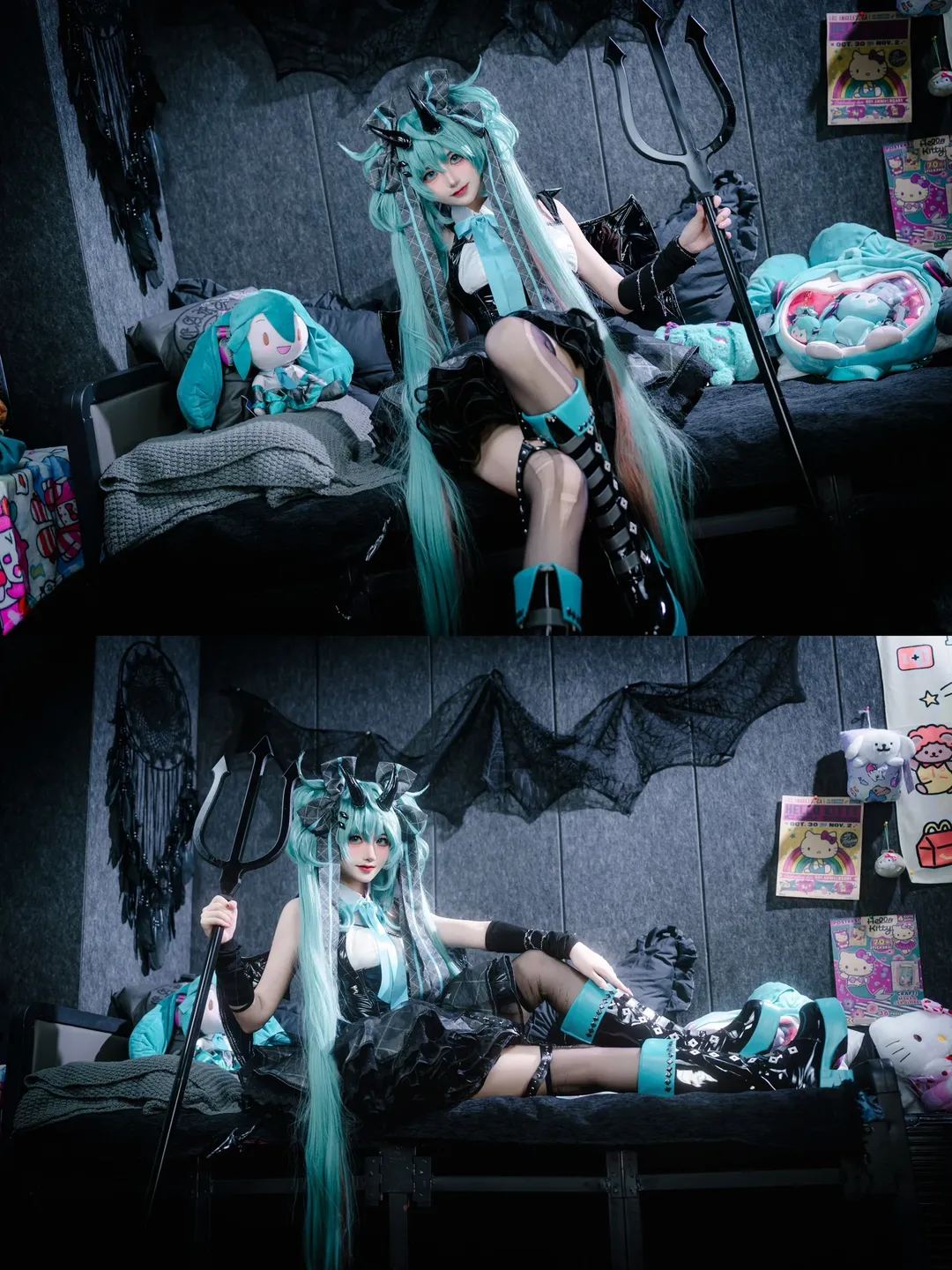 初音未来cos, cosplay分享, 双马尾造型, 暗黑哥特风cosplay, 自拍馆写真 - 第7张