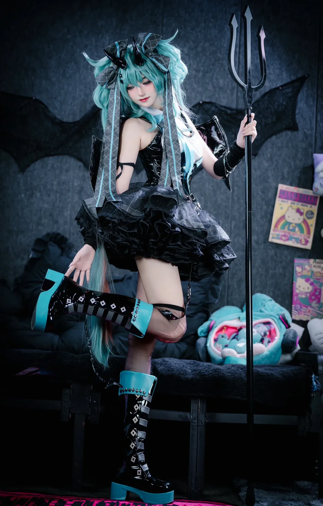 初音未来cos, cosplay分享, 双马尾造型, 暗黑哥特风cosplay, 自拍馆写真 - 第8张
