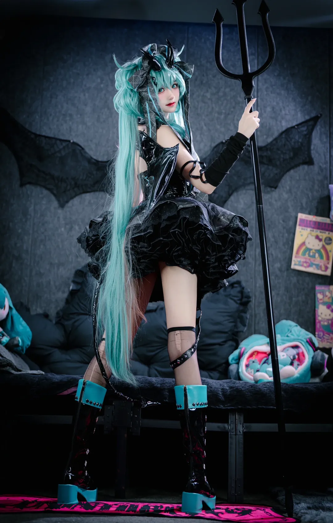 初音未来cos, cosplay分享, 双马尾造型, 暗黑哥特风cosplay, 自拍馆写真 - 第9张
