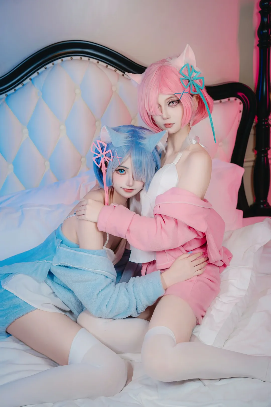 二次元少女, 从零开始的异世界生活, 拉姆蕾姆cos, 居家风写真, 双子cosplay - 第1张